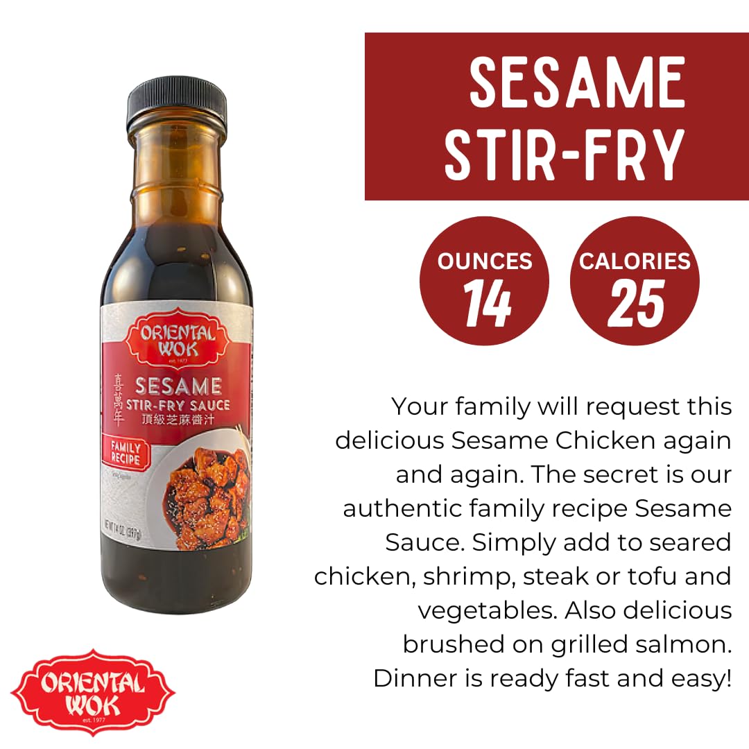 Premium Oriental Wok Sesame Stir-Fry Sauce - Sweet & Umami Flavor (14 oz, 2-Pack) | Perfect for Chicken, Shrimp, Steak & Tofu Dishes | Asian Cooking, Meal Prep & Family Dinners
