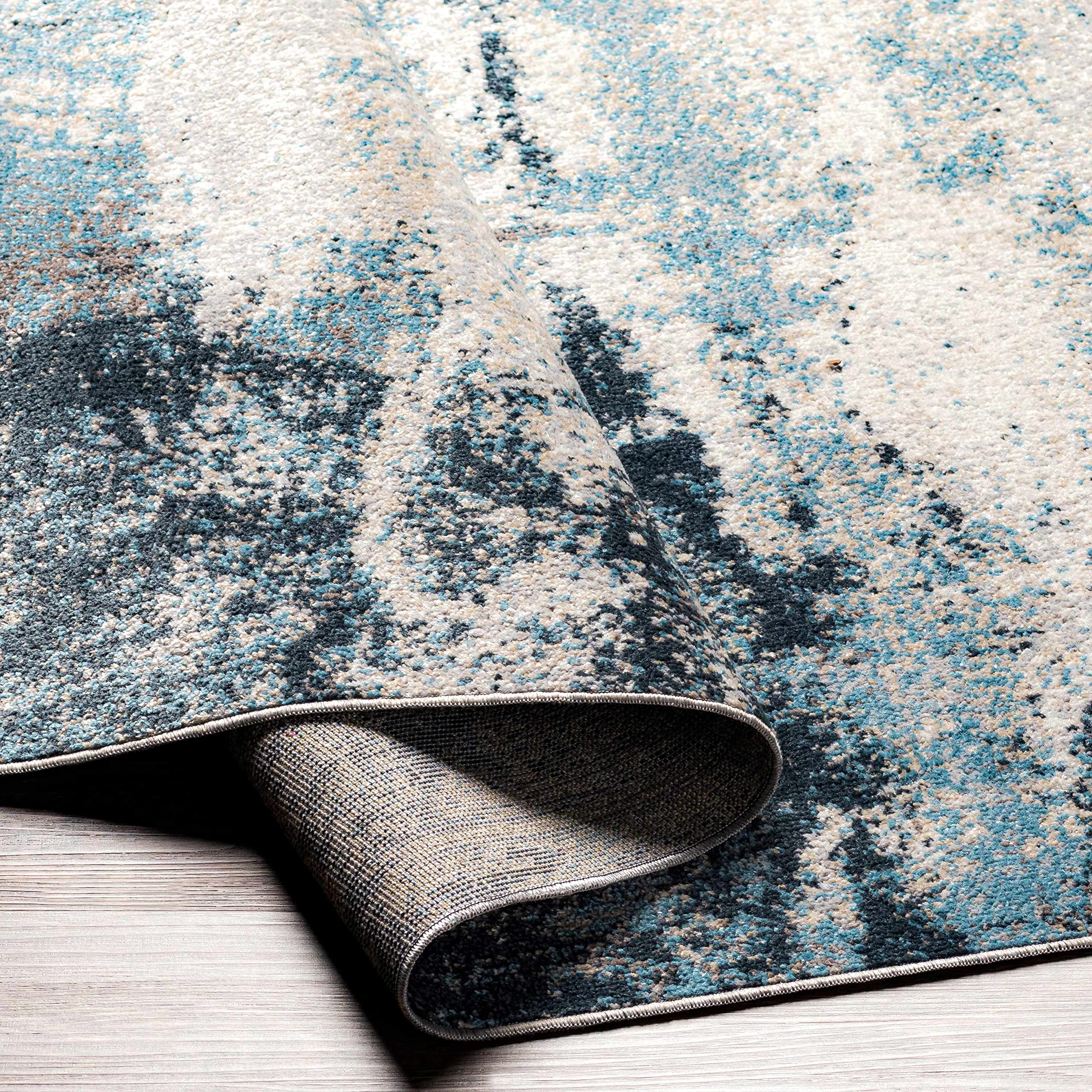 Hauteloom Pugo Soft Machine Washable Area Rug for Living Room & Bedroom - Beige & Blue 7'10