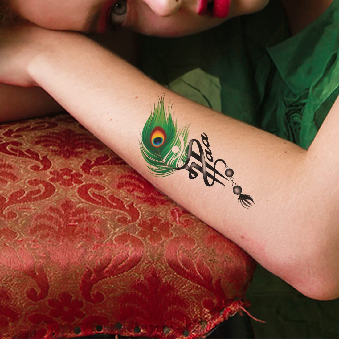 Waterproof Temporary Tattoo for Men & Women - Feather with Maa Paa Design, Multicolor Body Art | Perfect for Festivals, Parties, and Summer Beach Looks