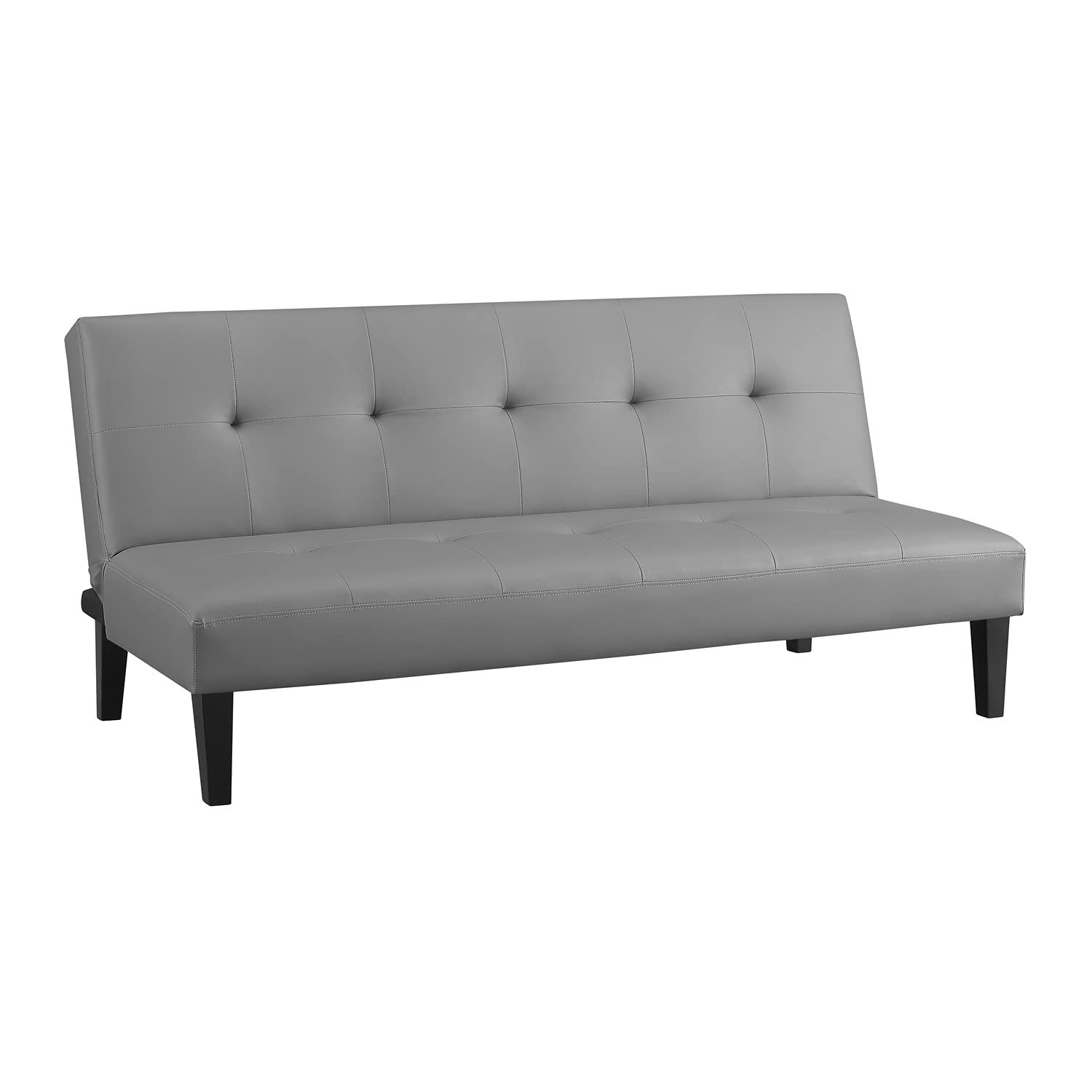 Naomi Home Gray Faux Leather Futon Sofa Bed - Modern Convertible Sofa with Wooden Legs, Reclining Small Couch Bed for Living Room, Guest Room or Office - Durable & Sturdy 66