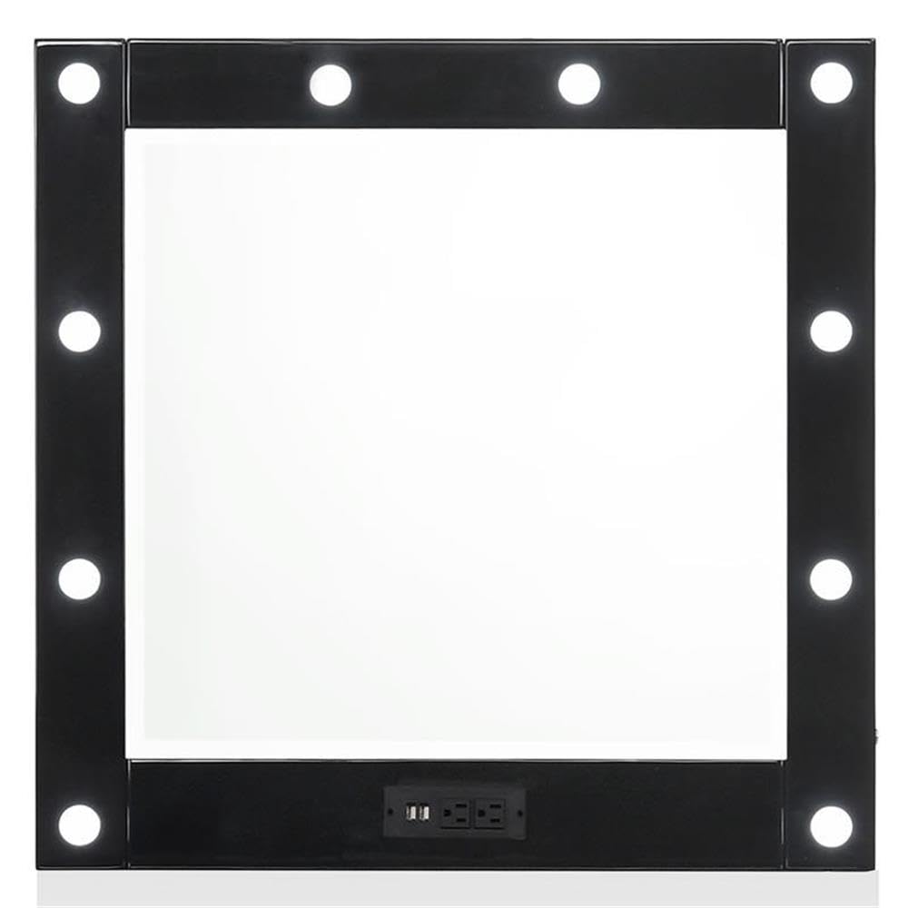 Furniture of America Lita Contemporary Wood Vanity Mirror with LED Bulbs - Black Modern Dressing Mirror for Bedroom & Bathroom Makeup Station