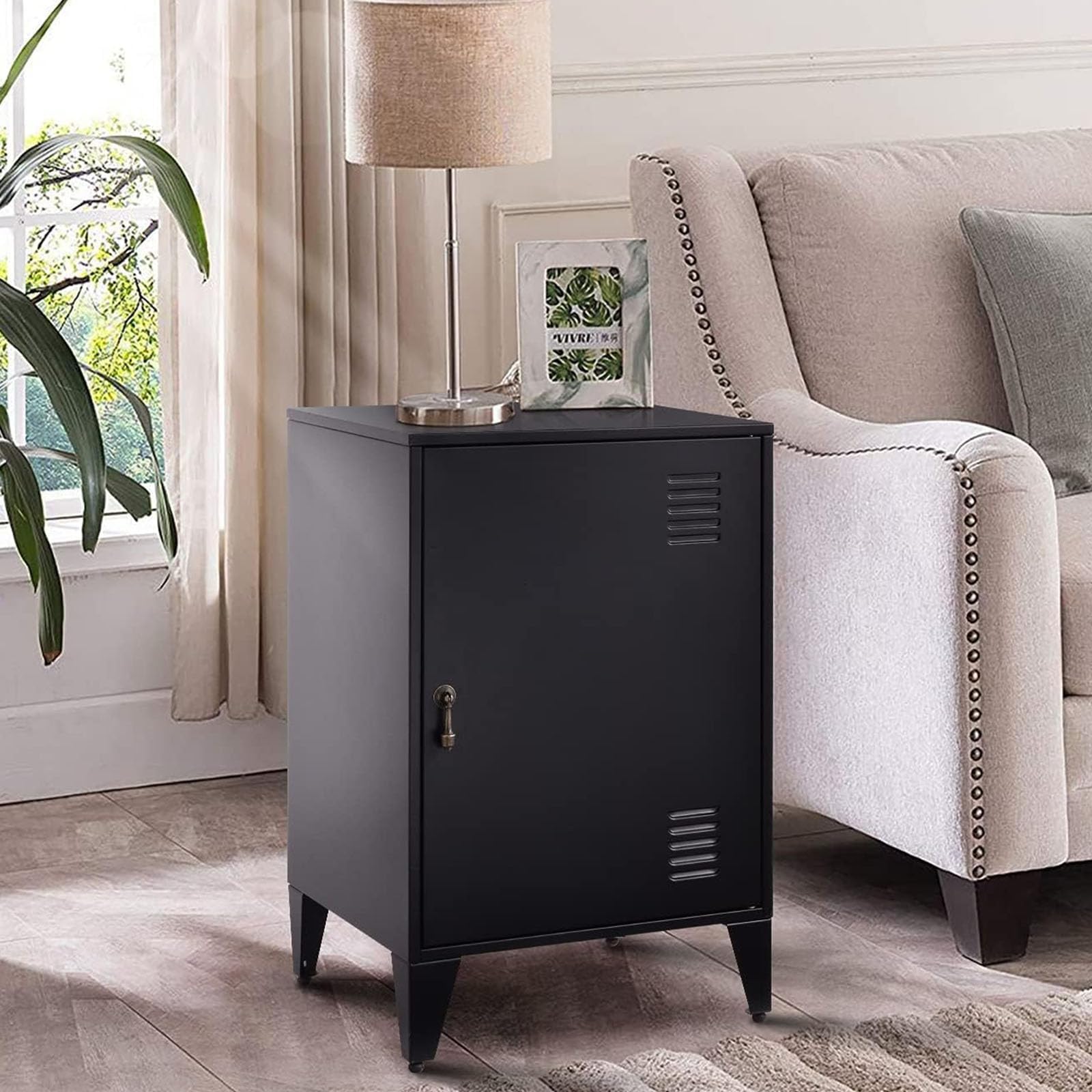 Metal Side Table with Storage - Adjustable Shelf & Feet, Nightstand, End Table, File Cabinet for Home, Office, Garage, School (25 Inch) - Perfect for Small Spaces, Living Room, Bedroom & Dorm Organization