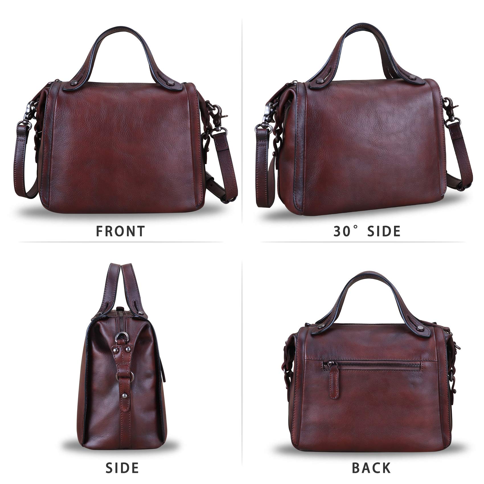 Genuine Leather Satchel Purse for Women - Retro Handmade Top Handle Handbag - Designer Crossbody Bag - Perfect for Work, Travel & Everyday Use