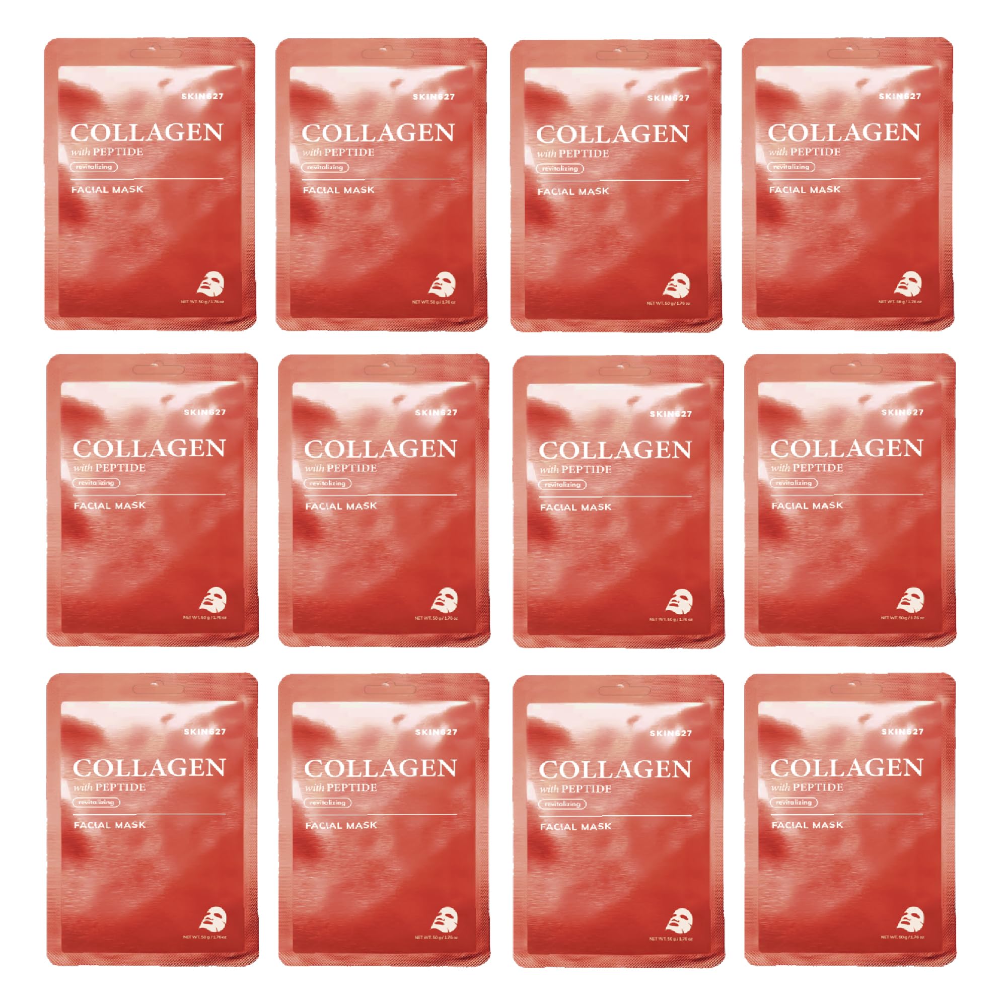 SKIN627 12-Pack Korean Facial Sheet Masks with Collagen & Peptide for Hydration & Anti-Aging | Korean Skincare Routine | Perfect for Spa Day, Self-Care & Gift Giving
