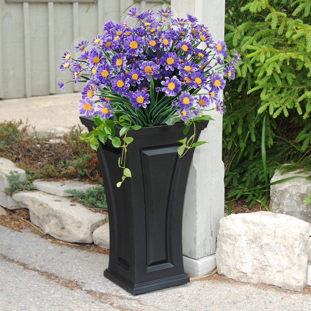 GREENRAIN 24 Bundles Artificial Daisy Flowers - UV Resistant Faux Plastic Flowers for Outdoor Garden, Porch, Window Box Decor - No Fade Purple Fake Flowers for Home, Wedding, Party Decoration
