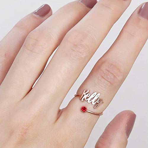 Custom Sterling Silver Name Rings with Simulated Birthstone - Personalized Engraved Adjustable Engagement Rings for Women - Perfect for Anniversaries, Valentine's Day & Special Occasions