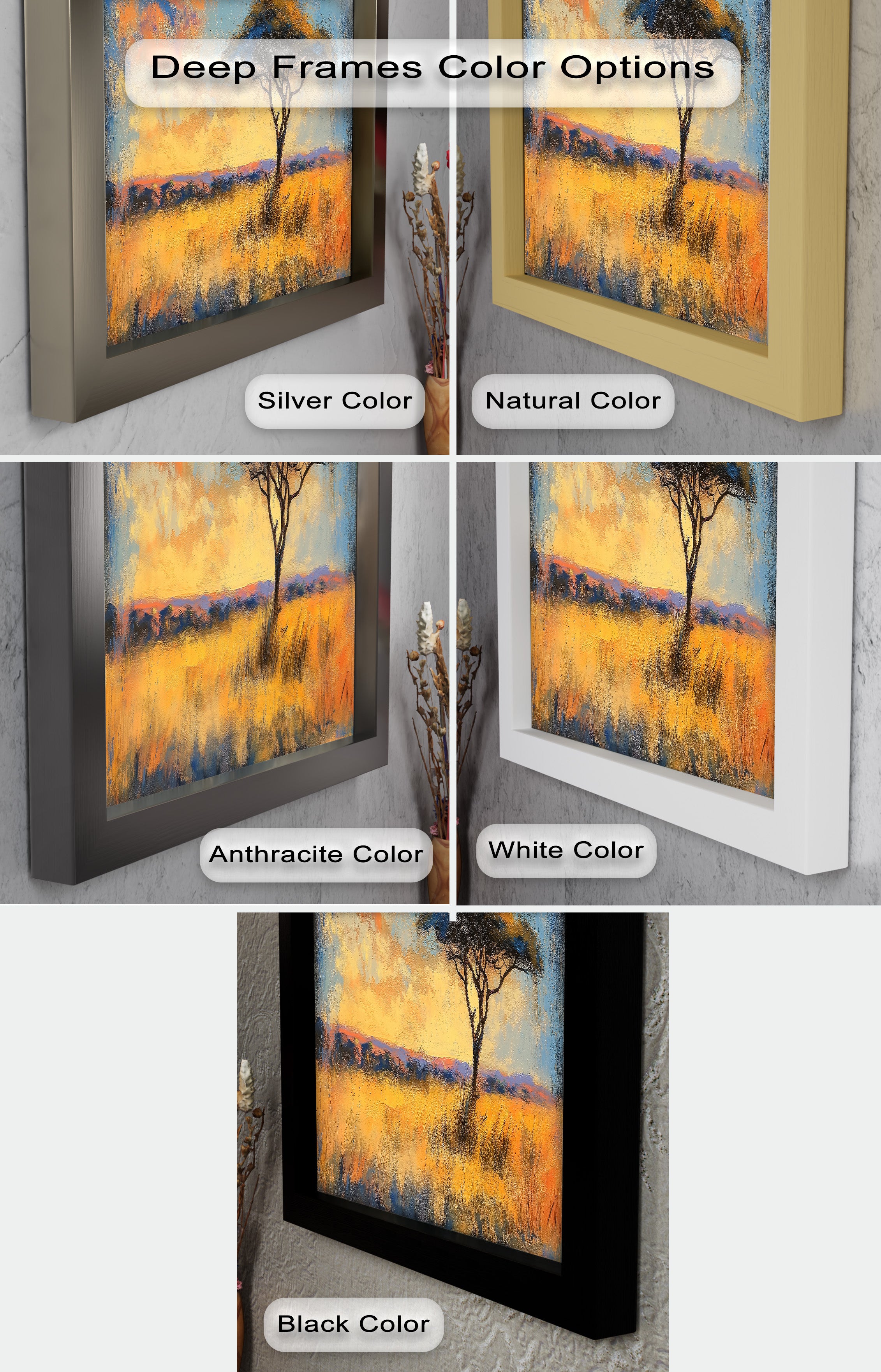 African Savannah Tree Wall Art - Handmade Landscape Oil Painting for Living Room & Bedroom Decor