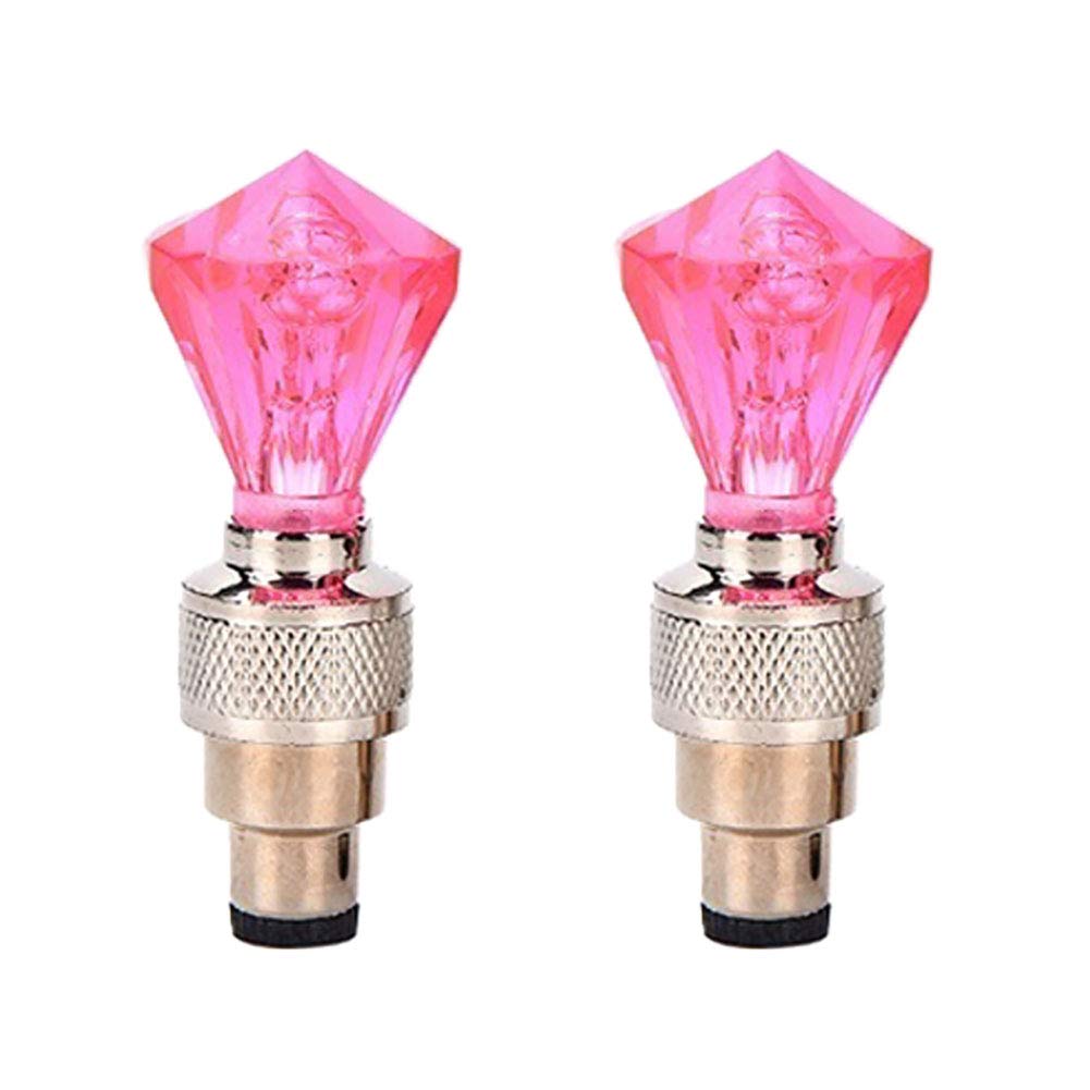 2Pcs Diamond-Shaped LED Tire Valve Caps for Cars & Motorcycles - Waterproof Decorative Lights for Night Riding, Cycling Safety Accessories - Perfect for Bikes, Scooters, ATVs & More