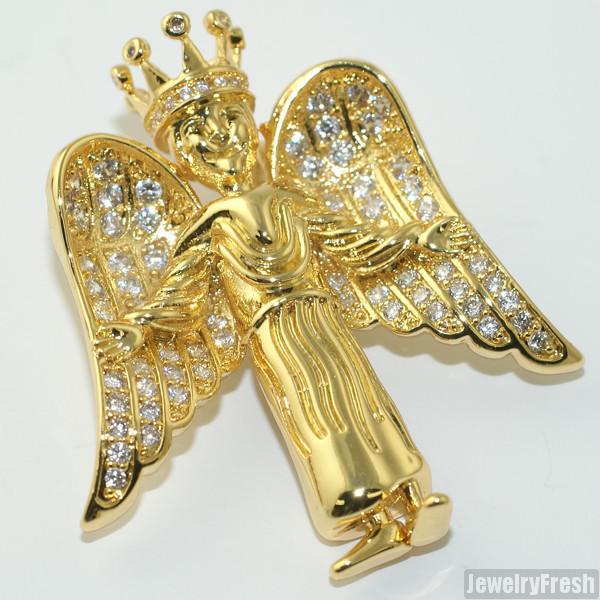 3D Gold Iced Angel Pendant Necklace Set - Elegant Jewelry Gift for Women, Perfect for Christmas, Birthday & Special Occasions