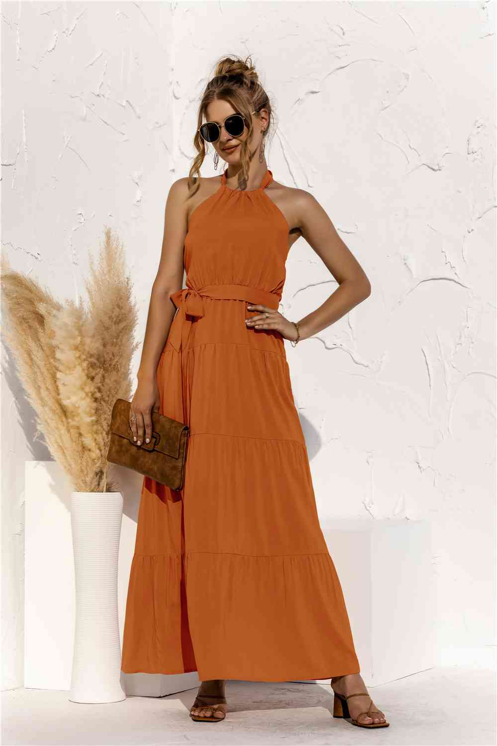 Elegant Halter Neck Resort Maxi Dress for Women - Summer Beach Vacation & Boho Party Wear - Perfect for Poolside, Tropical Getaways & Evening Events