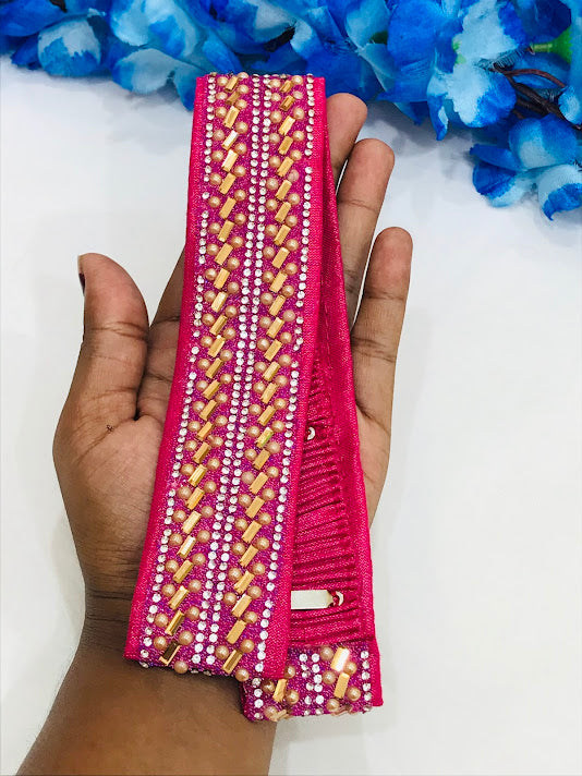 Elegant Pink Designer Waist Belt with Stone & Bead Embellishments for Women | Fashion Accessory for Dresses, Jeans & Special Occasions