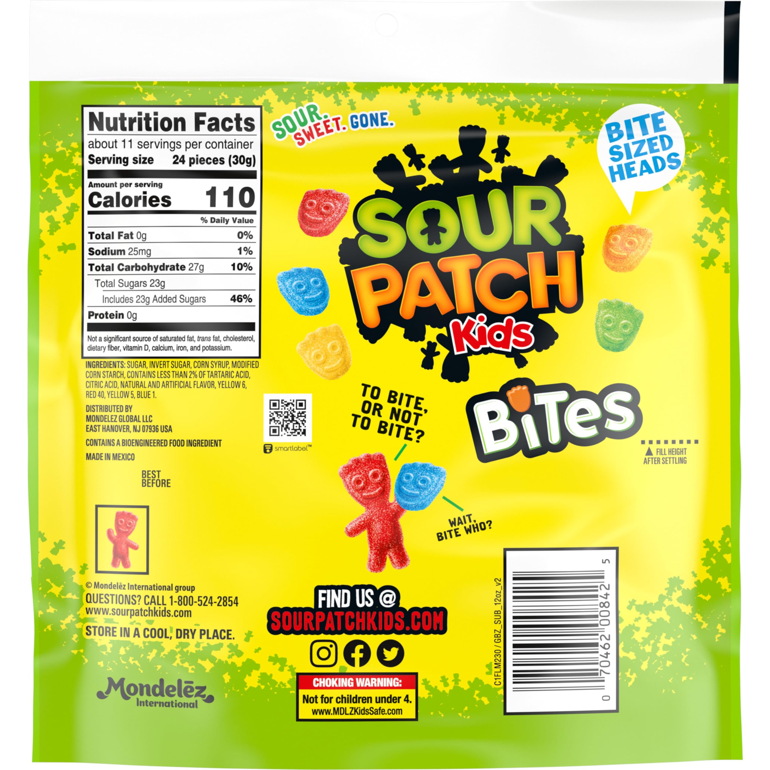 Sour Patch Kids Soft & Chewy Candy Bites - 12 oz Bag | Sweet & Tangy Sour Gummy Treats for Parties, Movies & Snacking