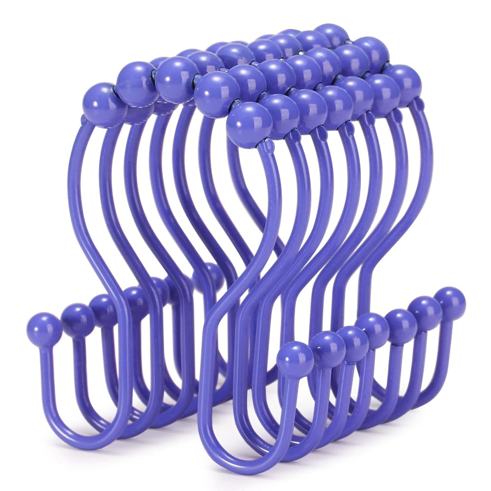 Goowin 12 Pack Stainless Steel Shower Curtain Hooks - Rust Proof Smooth Sliding Anti-Drop Double Rings for Bathroom Decor (Purple) | Perfect for Bathroom, Hotel, Dorm & Home Upgrade