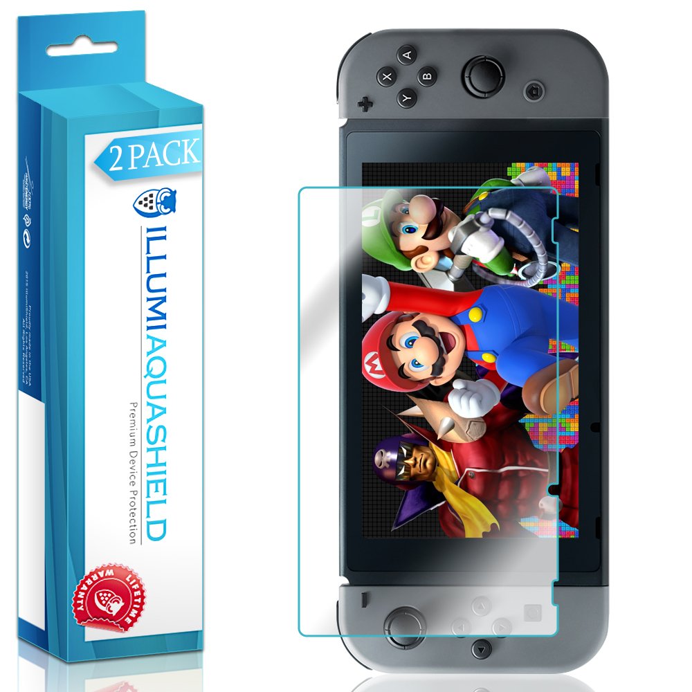 **ILLUMI AquaShield Screen Protector for Nintendo Switch (2-Pack) - No-Bubble HD Clear Flexible TPU Film - Updated Design, Scratch & Water Resistant - Perfect for Gaming, Travel & Outdoor Use**