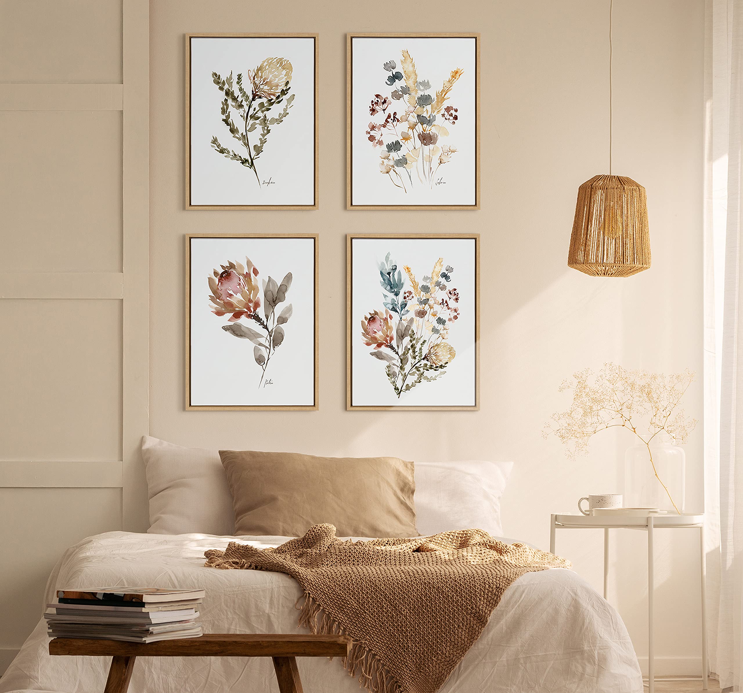 Kate & Laurel Sylvie Wildflower Bunch Framed Canvas Wall Art by Sara Berrenson - 18x24 Inch Natural Floral Painting - Perfect for Living Room, Bedroom & Office Decor