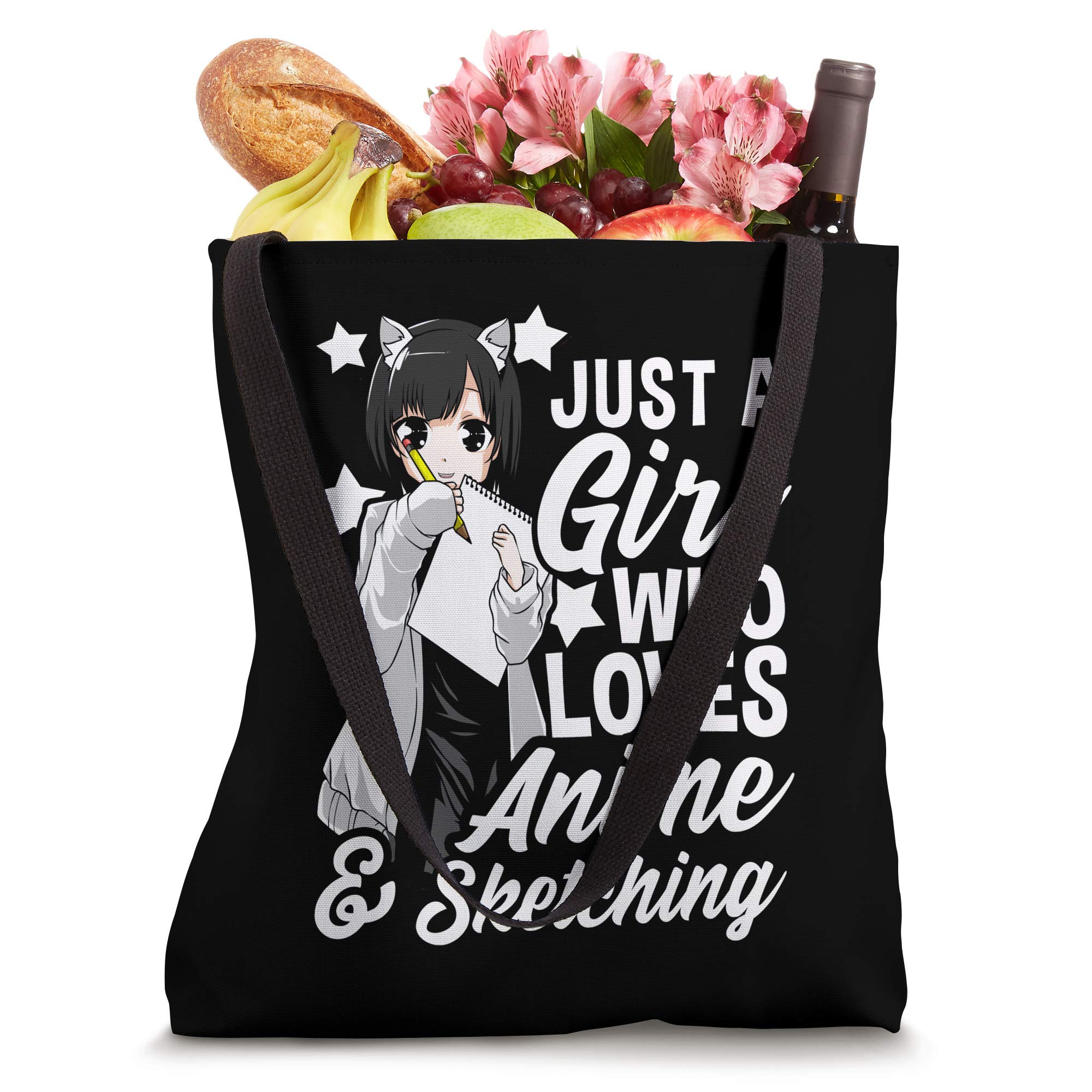 Anime Girl Tote Bag - Cute Just A Girl Who Loves Anime & Sketching Design - Perfect for School, Shopping & Anime Conventions