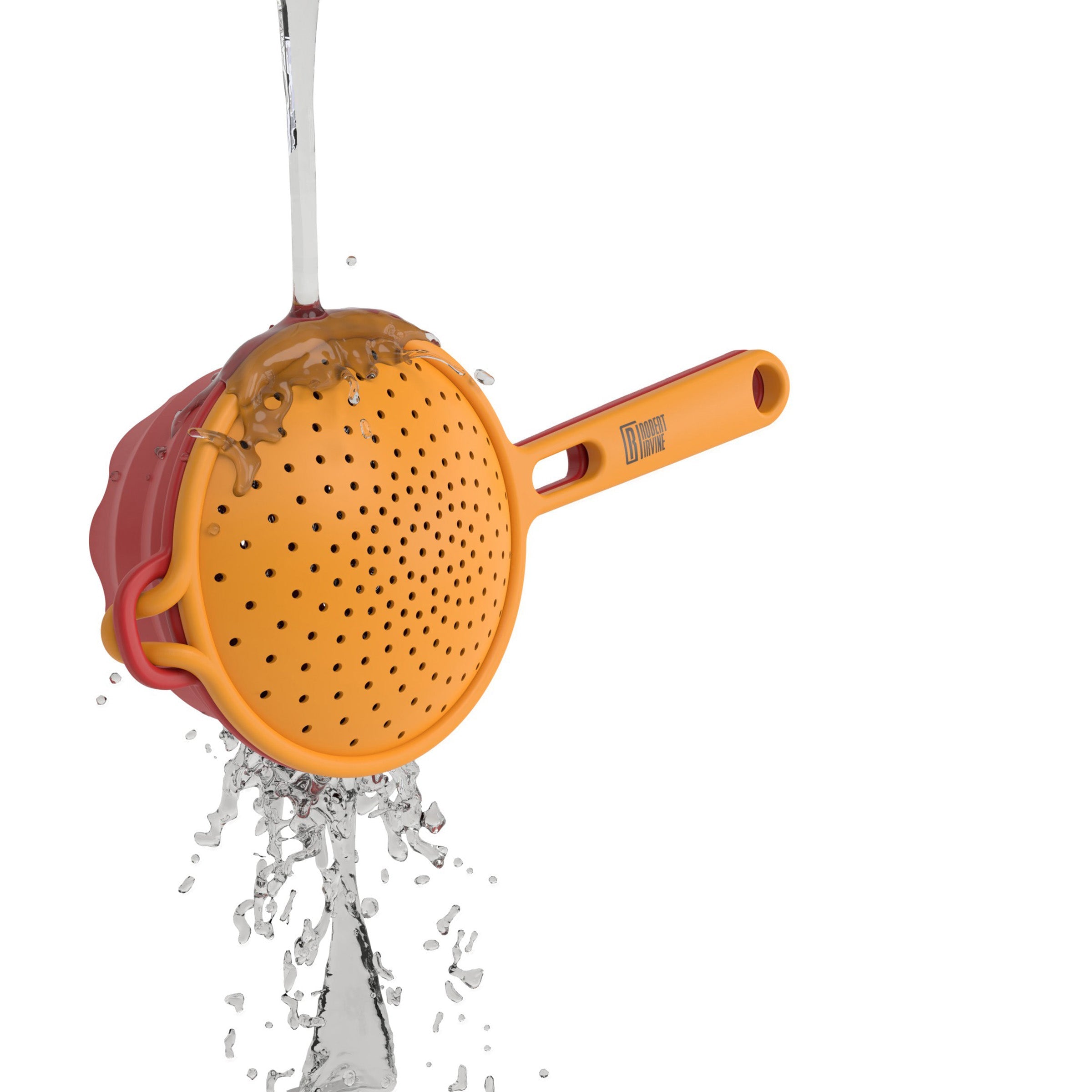Premium Robert Irvine 2-Piece Silicone Colander Set - Durable Orange Strainers for Pasta, Vegetables & Fruits - Perfect for Kitchen, Cooking & Meal Prep