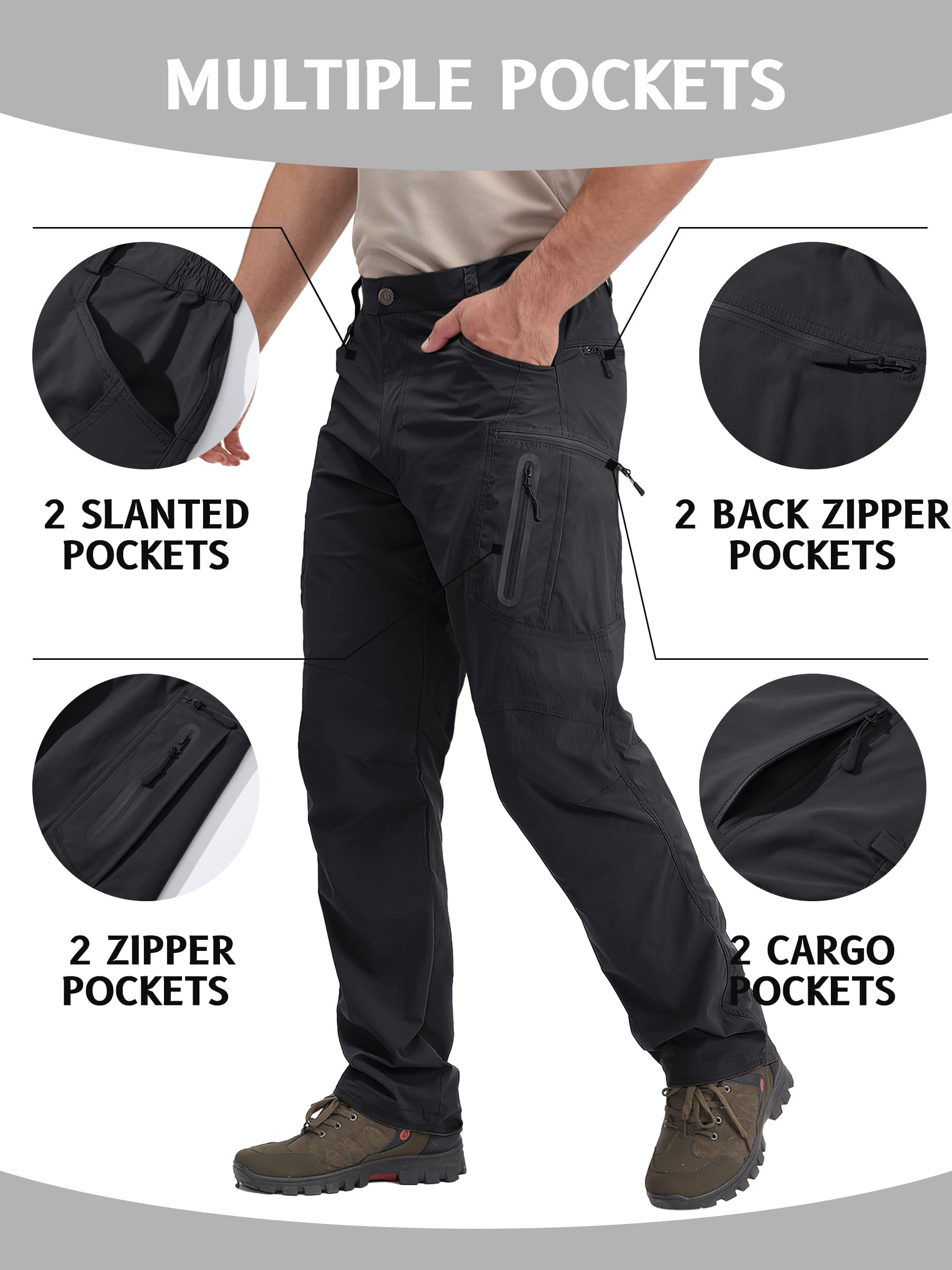 TACVASEN Men's Lightweight Hiking Tactical Pants - Waterproof Quick Dry Cargo Work Pants with 8 Pockets for Outdoor, Camping & Rainy Weather Adventures