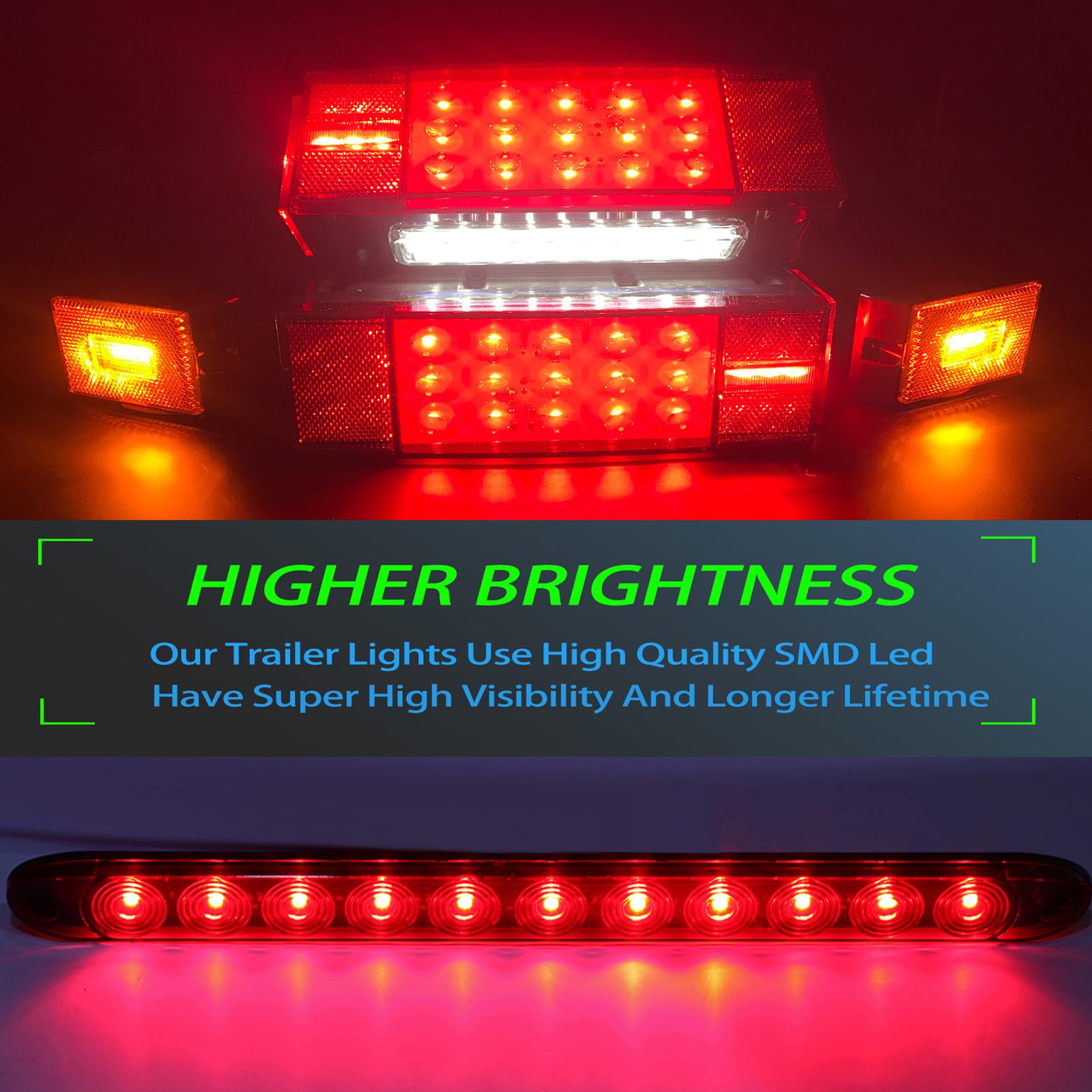 **Brightest 8x3 Inch LED Submersible Boat Trailer Lights Kit – Waterproof with 29ft 4-Way Flat Wiring Harness – Perfect for Marine, Towing & Outdoor Trailers**