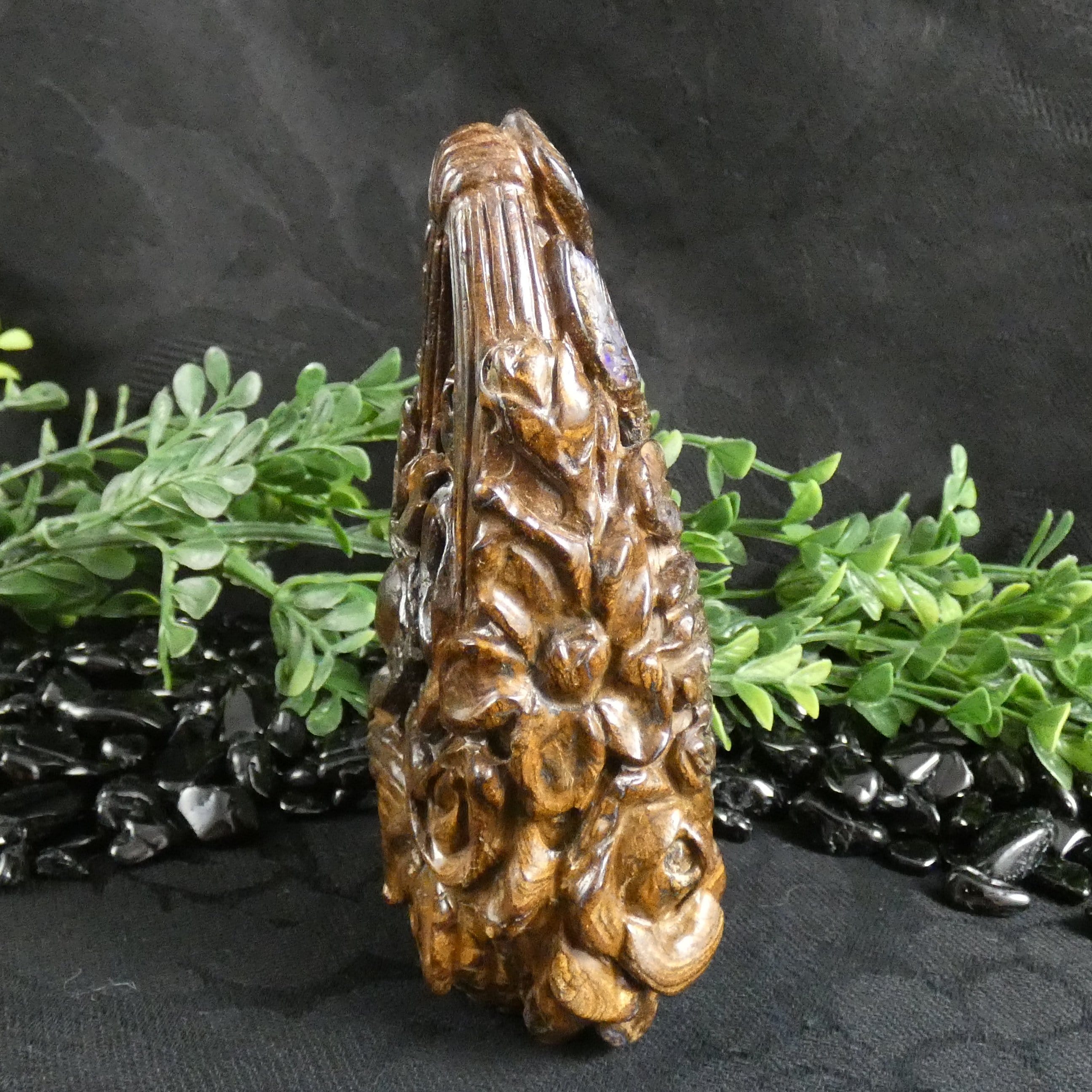 Natural Boulder Opal Bird & Flower Basket Carving - Handcrafted Gemstone Art for Home Decor & Gift Giving | Perfect for Display, Collection & Spiritual Healing