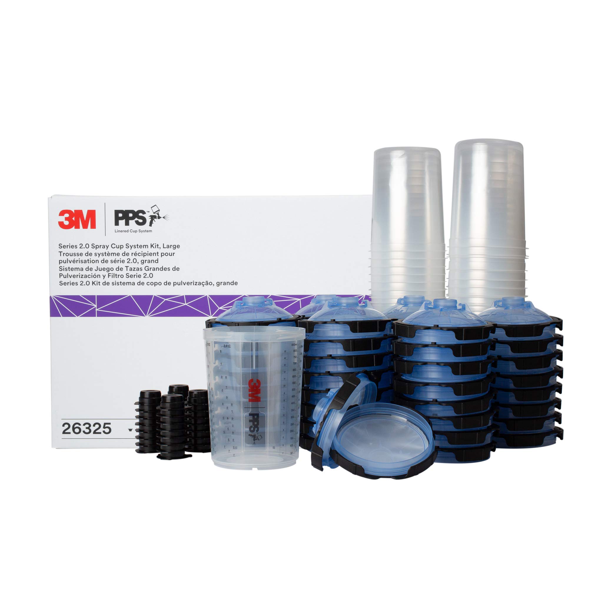 3M PPS 2.0 Spray Gun Cup System - 28oz Large Paint Cup with 50 Disposable Lids & Liners, 125-Micron Filter & 32 Sealing Plugs - Perfect for Automotive Painting, Furniture Refinishing & Home DIY Projects