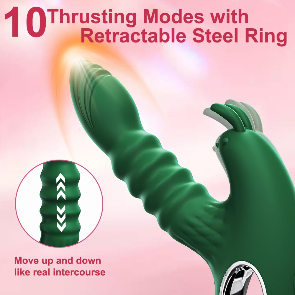 Realistic Rabbit Vibrator with 10 Vibration & Thrusting Modes - Dual Stimulation for G-Spot & Clitoris - Pleasure Sex Toy for Men & Women - Perfect for Couples Play & Solo Masturbation