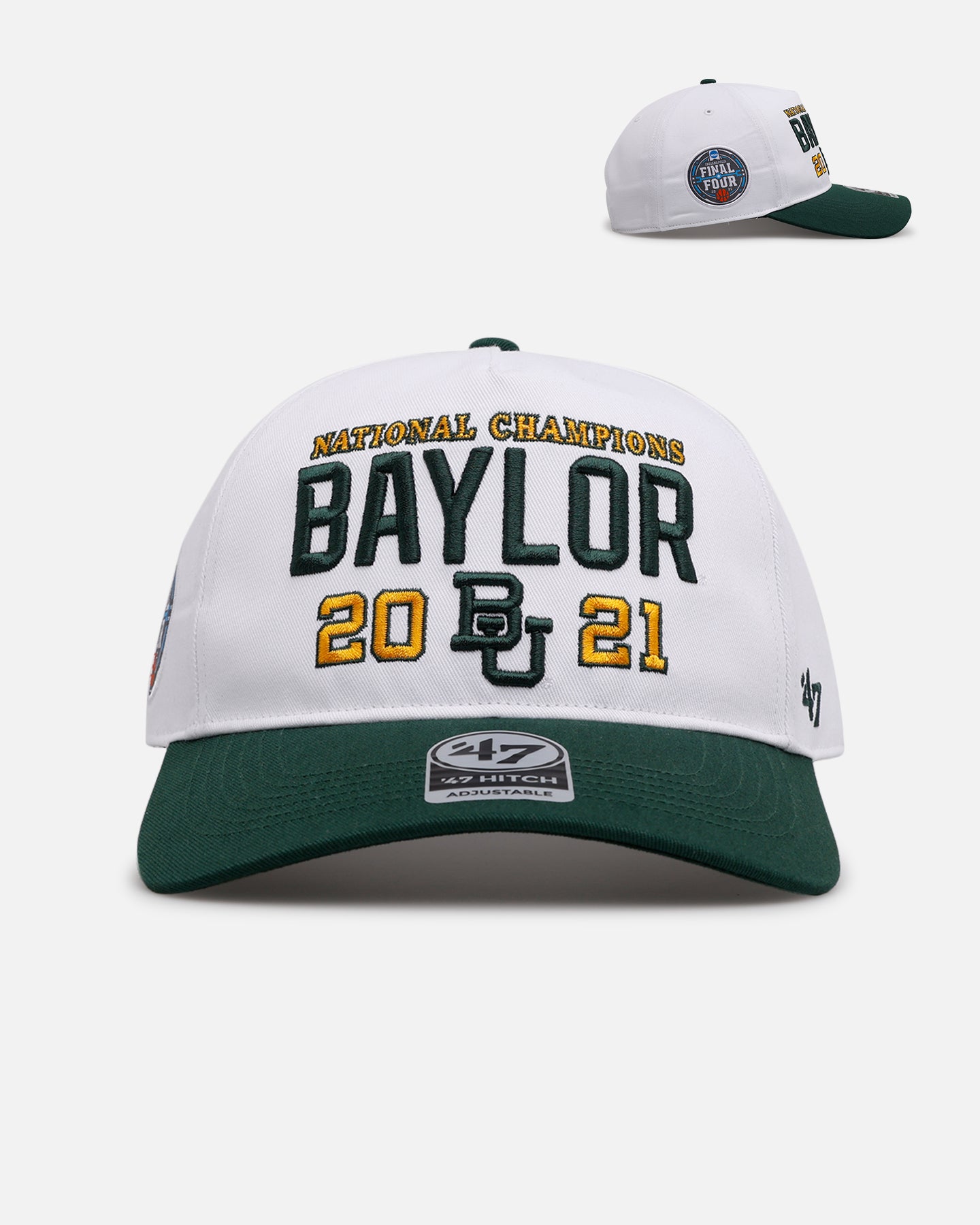 47 Brand Baylor Bears 2021 March Madness Snapback Hat - White and Green Adjustable Baseball Cap for Men and Women, Perfect for NCAA Basketball Games, Sports Events, and Casual Wear