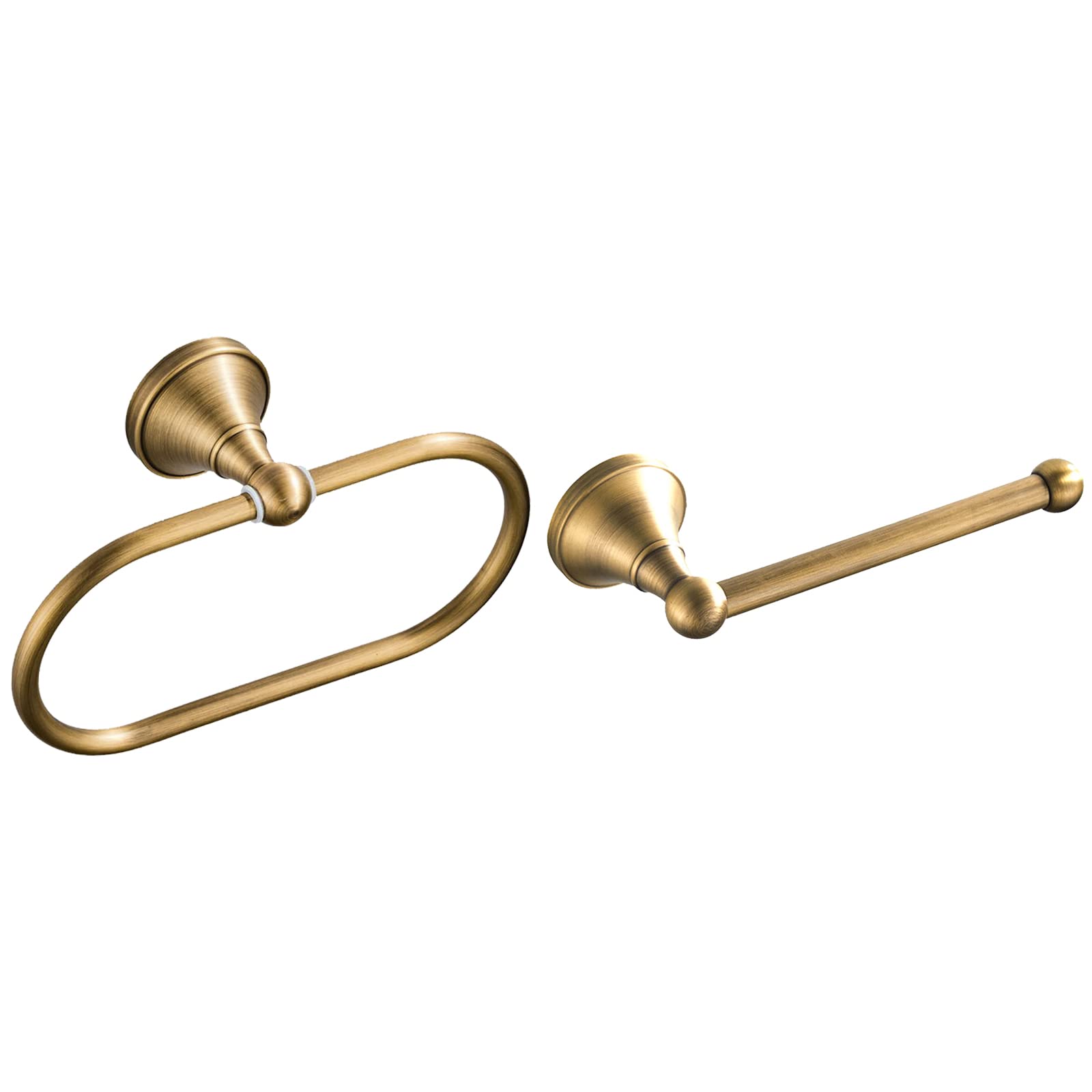 WOLIBEER Antique Brass Toilet Paper Holder & Towel Ring Set - 2 Piece Wall Mounted Bathroom Tissue Roll Hanger - Vintage Bath Accessories for Classic & Farmhouse Style Bathrooms