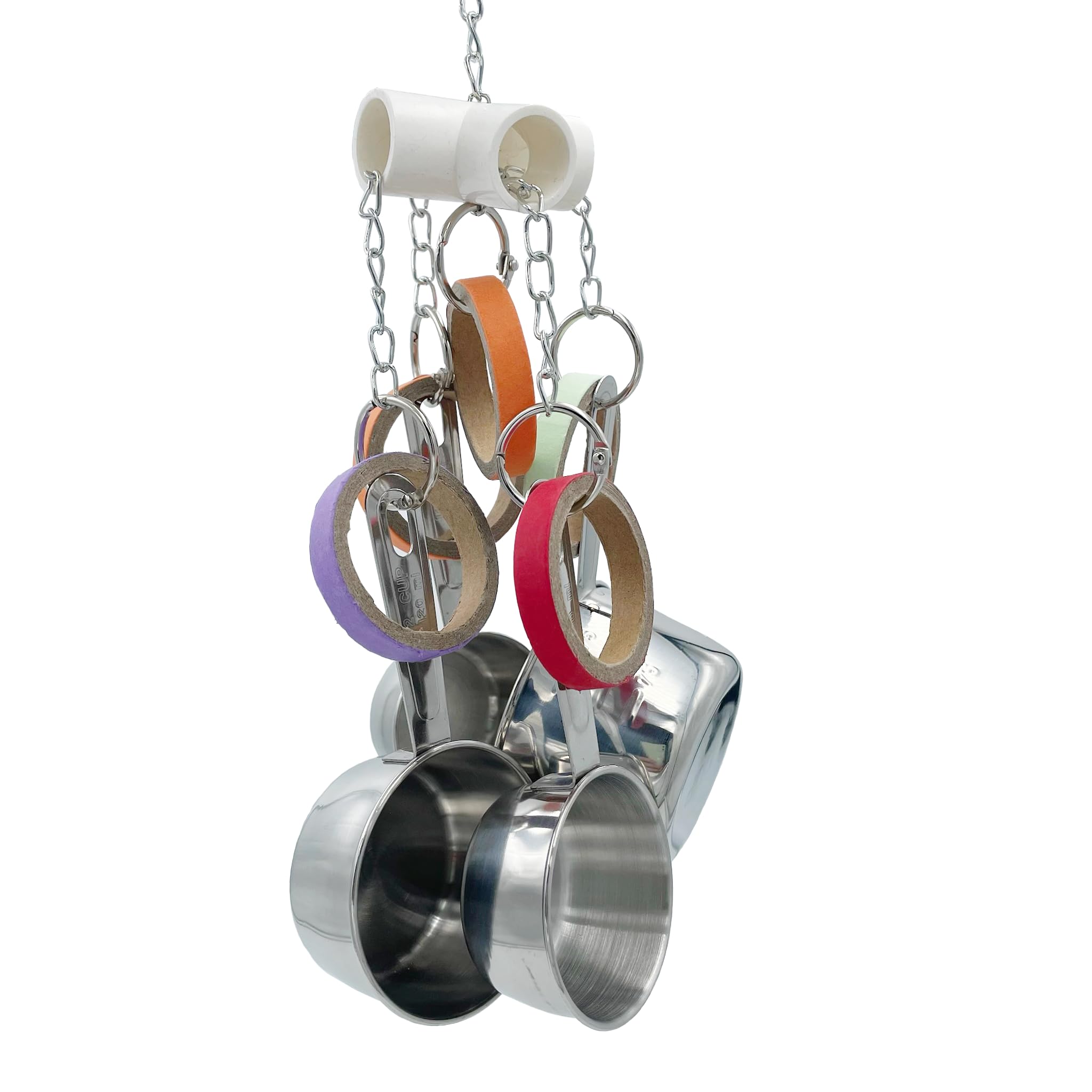 Durable Stainless Steel Bird Toys for Parrots - Pullable Cups & Cardboard Rings for Amazons, Mini Macaws, African Greys, Cockatoos, Eclectus | Interactive Play & Foraging Fun