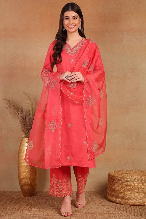Elegant Pink Silk Blend Kurta Set for Women - Perfect for Diwali, Festivals & Special Occasions | Comfortable Ethnic Wear for Parties, Weddings & Cultural Events