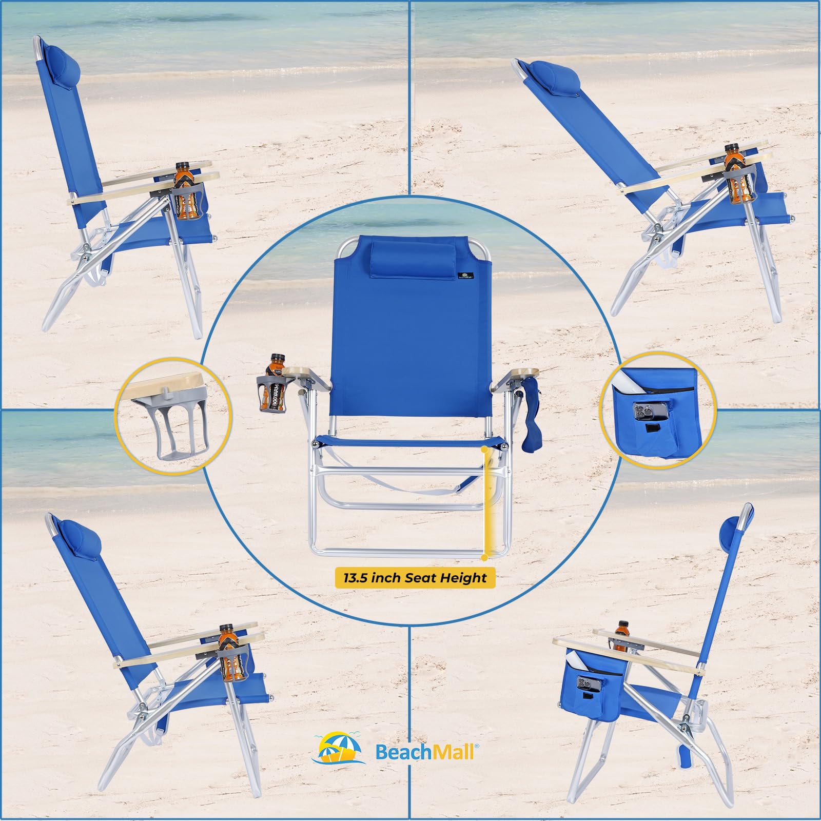 Premium XL Wide Tall Plus Size Aluminum Folding Heavy Duty Beach Chair for Adults - 17