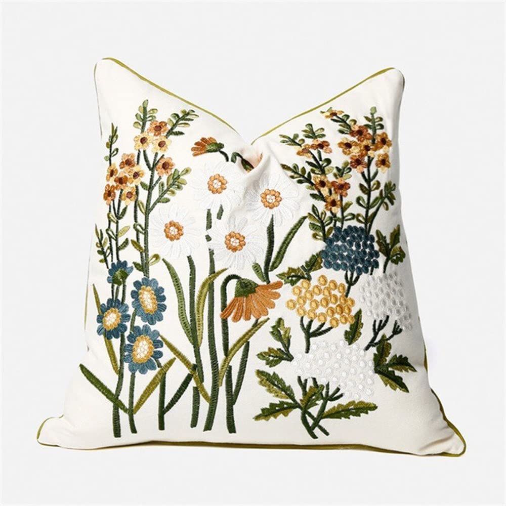 18x18 Inch Embroidered Square Pillow Covers - Green Piped Edge Home Decor Cushions for Sofa, Couch & Outdoor Use | Elegant Living Room & Patio Accent Pillow Cases