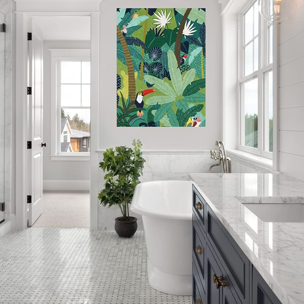 Tropical Birds Fine Art Canvas Wall Decor by Kristine Hegre - 42x56 Inch Ready to Hang Painting for Living Room, Bedroom, Office - Stunning Home Decor for Coastal, Boho & Modern Interiors