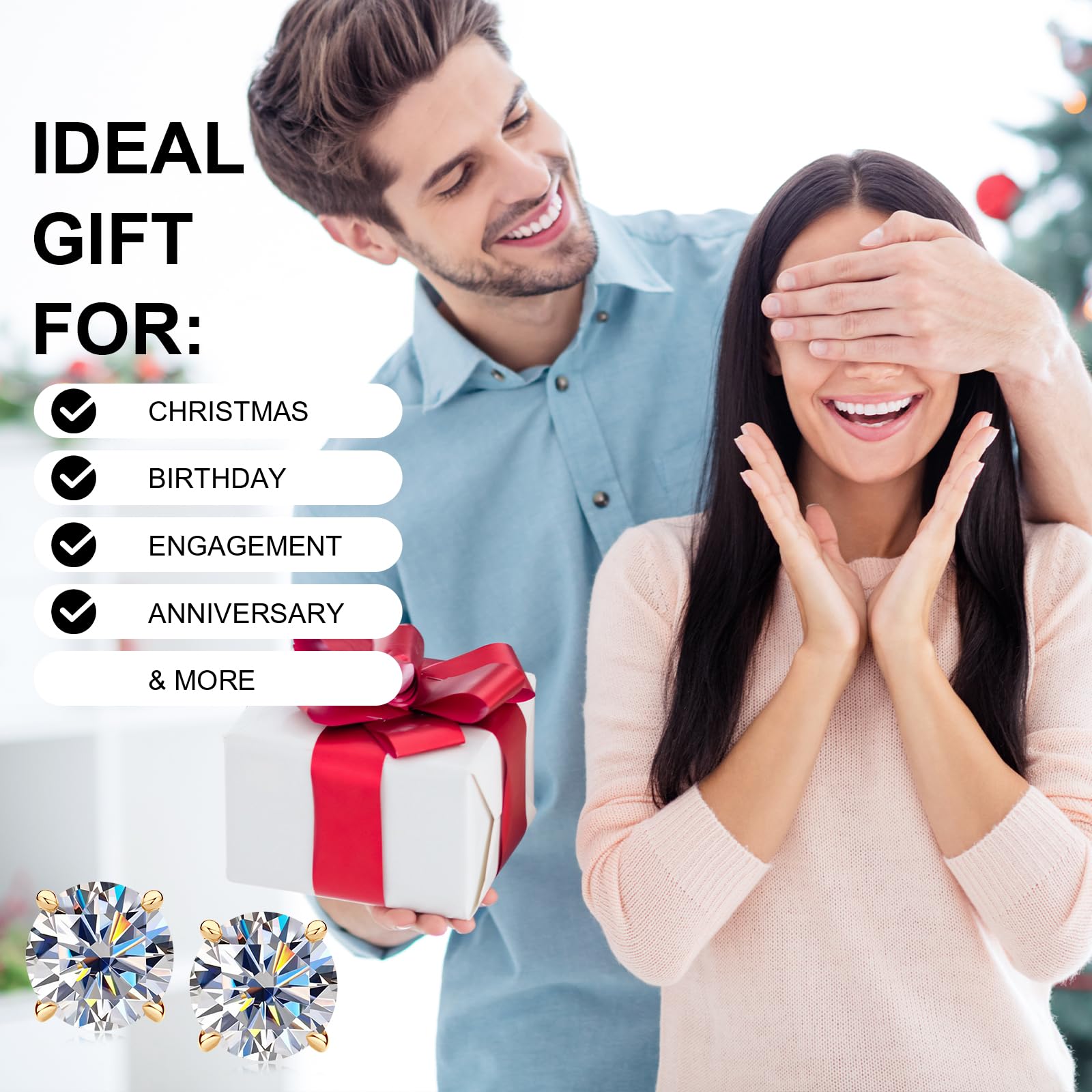 Lab-Created Moissanite Stud Earrings 1.60cttw 6mm Round Cut in 10K Real Yellow Gold, Screw Back Secure Solitaire Studs for Men & Women - Perfect for Everyday Wear, Anniversary Gifts & Special Occasions