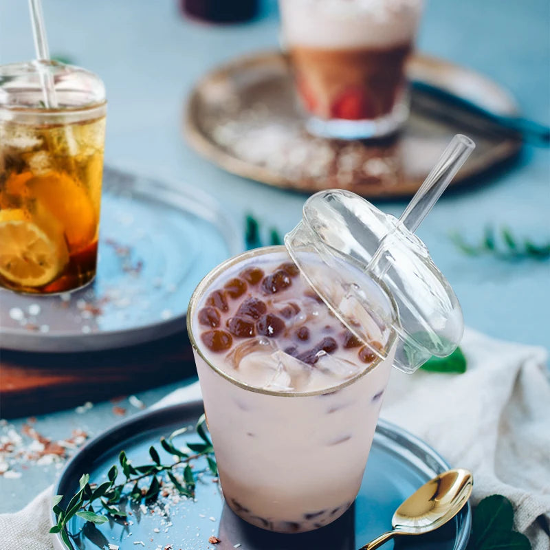 Premium Boba Glass Cup with Lid & Straw - 16oz Reusable Bubble Tea Cup for Home, Office, or Cafe - Perfect for Iced Coffee, Milk Tea & Smoothies