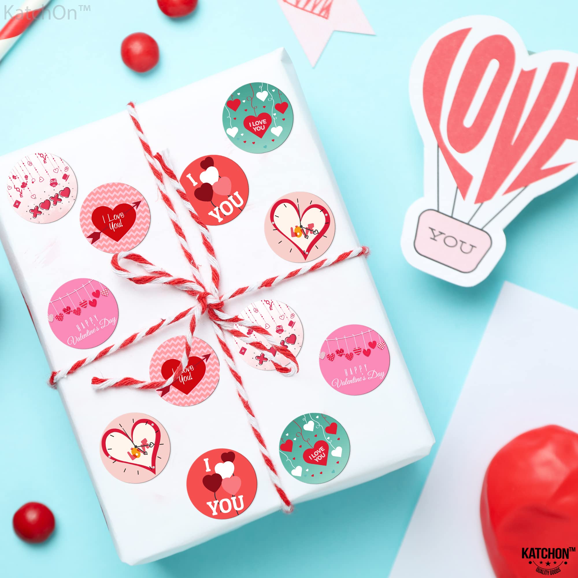KatchOn 500 Pcs Cute Valentine's Day Stickers for Kids - 1.5 Inch Heart Stickers Bulk Pack | I Love You Stickers for Valentine's Decorations, Classroom Rewards & Scrapbooking | Happy Valentine's Day Party Supplies