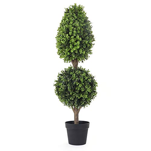Bornbridge 4' Artificial Topiary Ball Tree - Wintergreen Pinnacle Fake Plant for Indoor & Outdoor Decor - 1 Pack - Perfect for Patio, Garden, Porch & Office Decoration