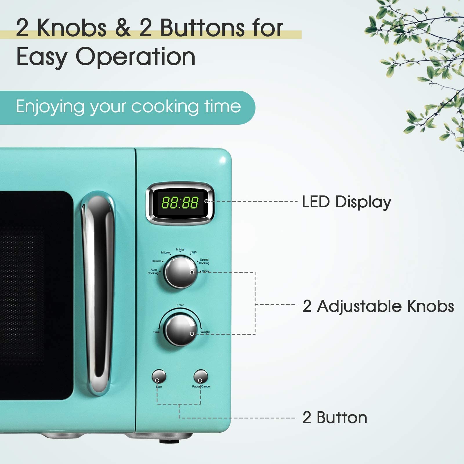 ARLIME Retro Microwave Oven 900W - 0.9 Cu.Ft Compact Countertop Microwave with Defrost, Auto Cook & Child Lock - Stainless Steel Interior, LED Display, Pull Handle - ETL Certified - Perfect for Small Kitchens, Dorms & Offices