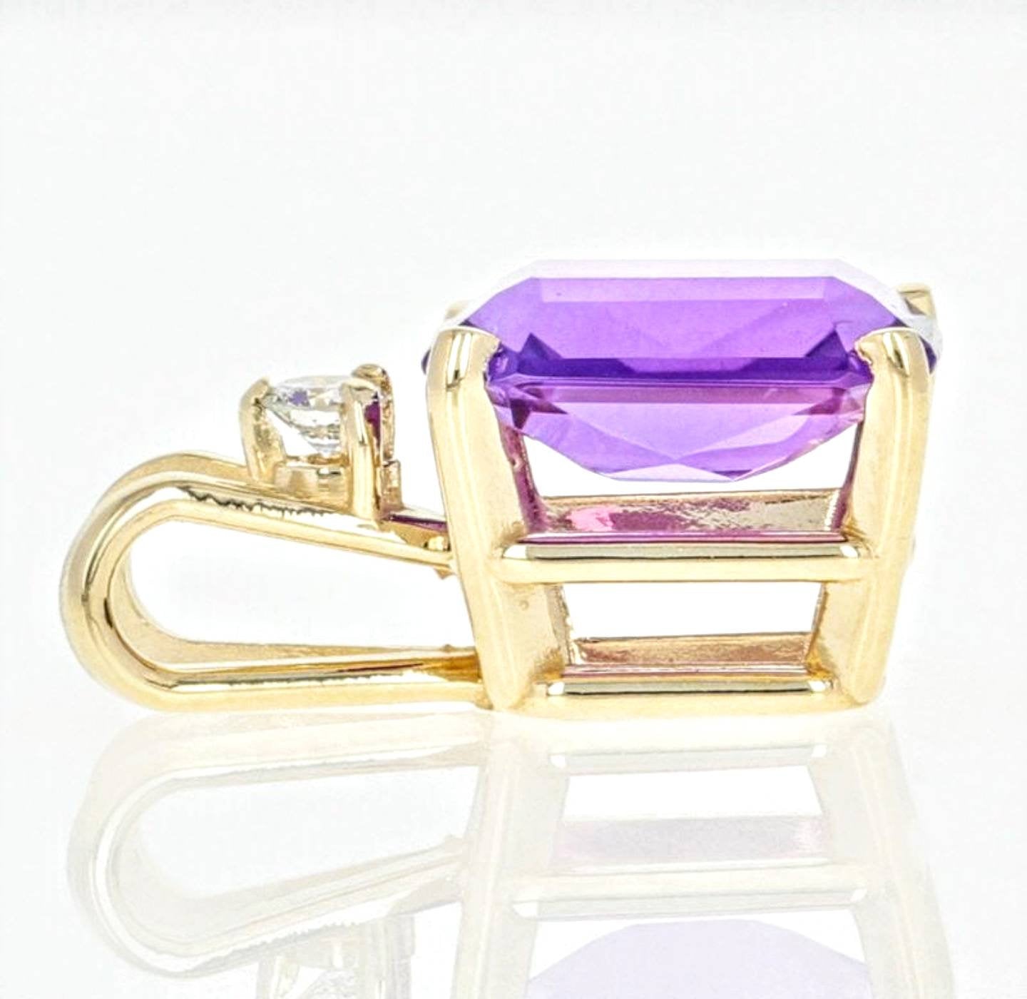 Handmade Solid Sterling Silver or Gold Natural Amethyst Pendant Necklace with Diamond Accents - 6x4mm & 12x10mm Emerald Cut Gemstone Jewelry for Women | Perfect Gift for Birthday, Anniversary & Special Occasions