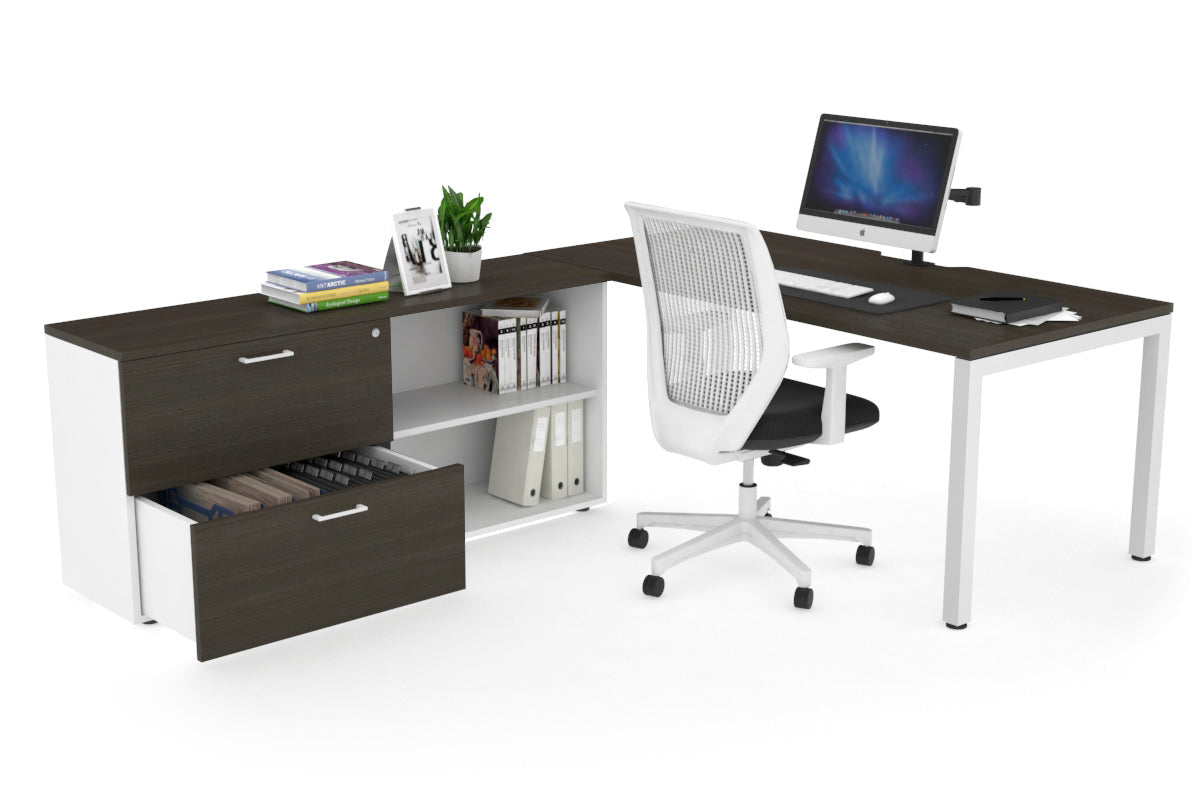 Quadro Square Executive White Frame Office Desk [1600L x 800W with Cable Management] - Perfect for Modern Workspaces & Home Offices