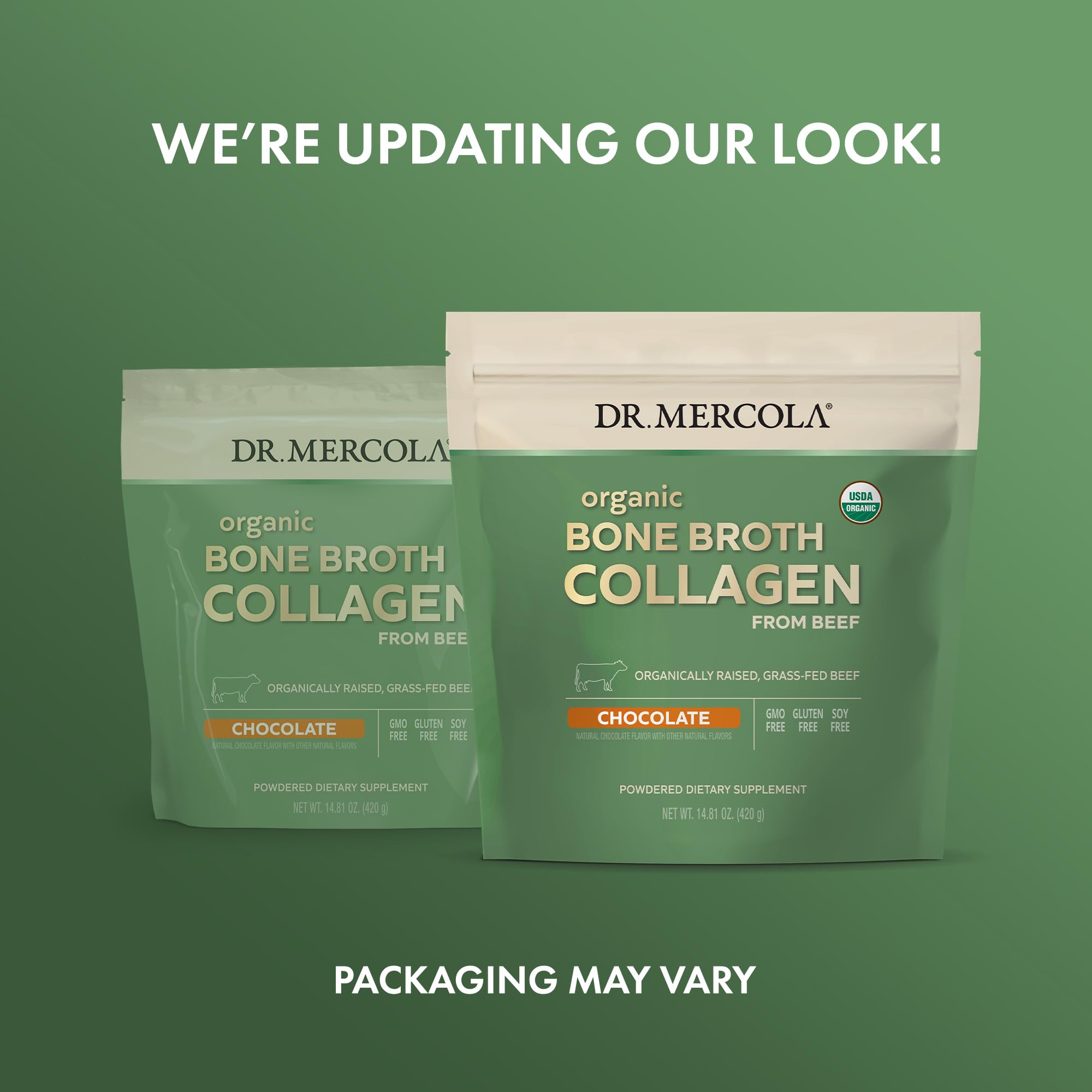 Dr. Mercola Organic Bone Broth Collagen Powder - Chocolate Flavor, 30 Servings (30 Scoops) | USDA Organic, Non-GMO Dietary Supplement for Bone & Joint Support | Perfect for Smoothies, Coffee & Post-Workout Recovery