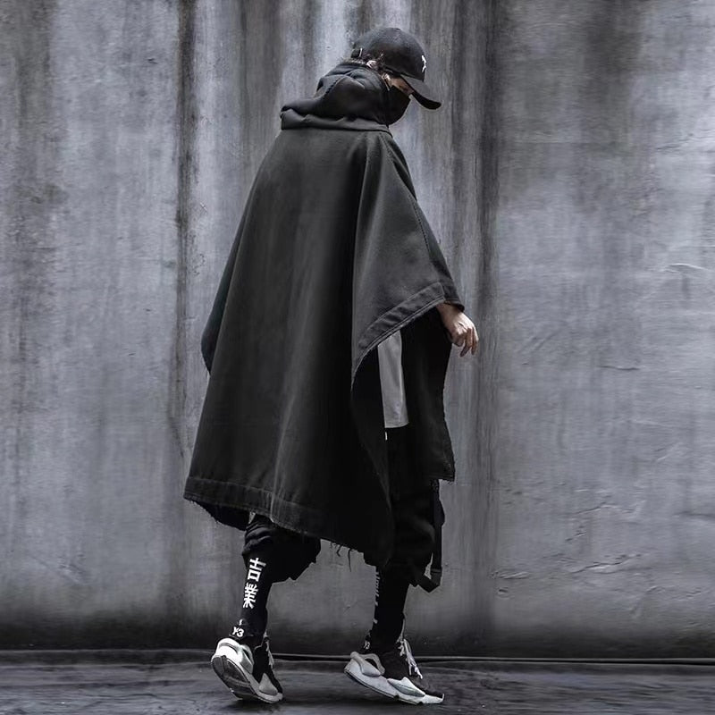 Men's Black Hooded Wizard Sweatshirt with Batwing Sleeves - Techwear Casual Coat for Streetwear & Gothic Fashion (WB458) | Perfect for Cosplay, Halloween Costumes & Urban Style Outfits
