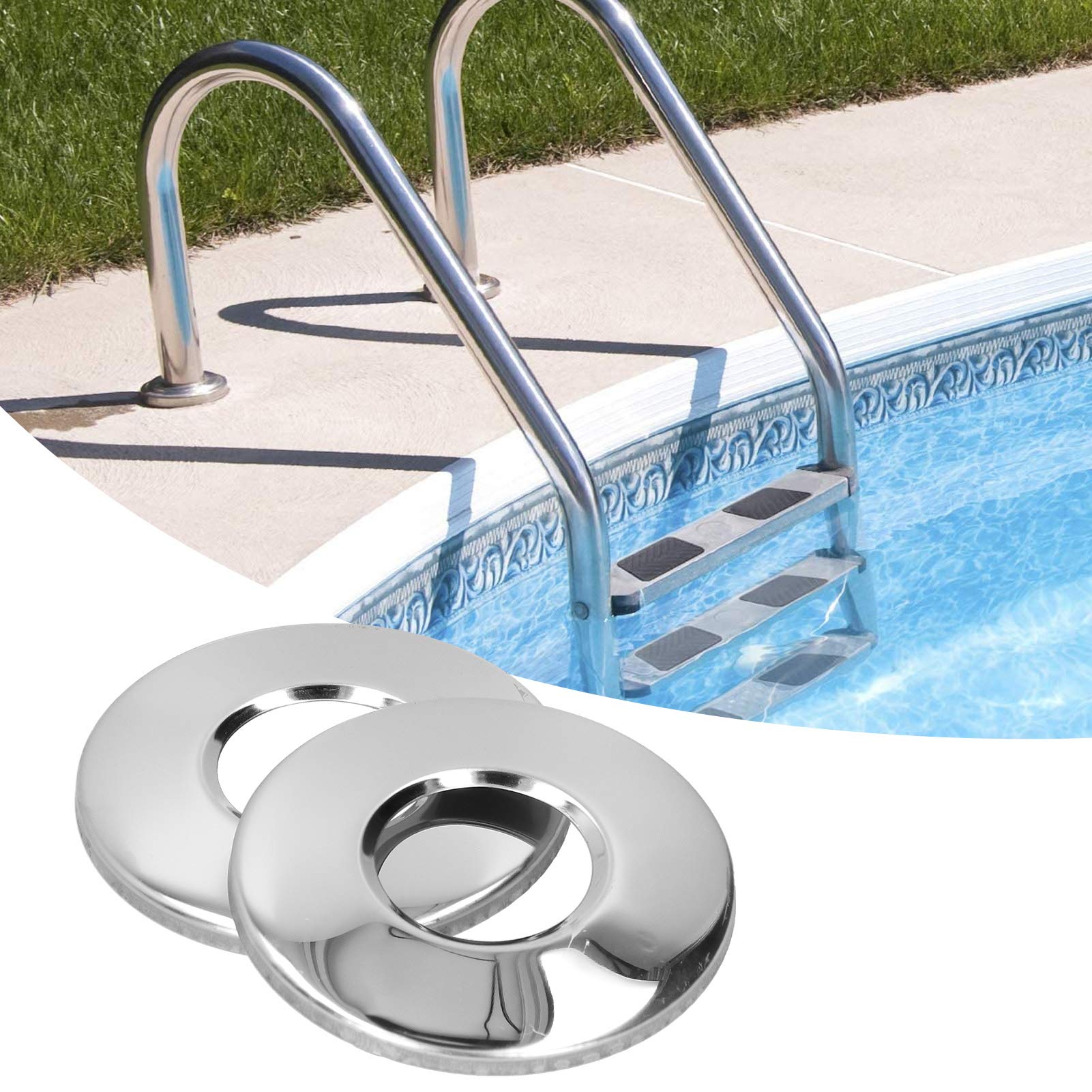 01 Pool & Spa Ladder/Hand Rail Replacement Parts - High Hardness Stainless Steel Escutcheon Plates & Cover Plate for 5cm Ladder Pipe (2 Pack) - Perfect for Inground & Above Ground Pools