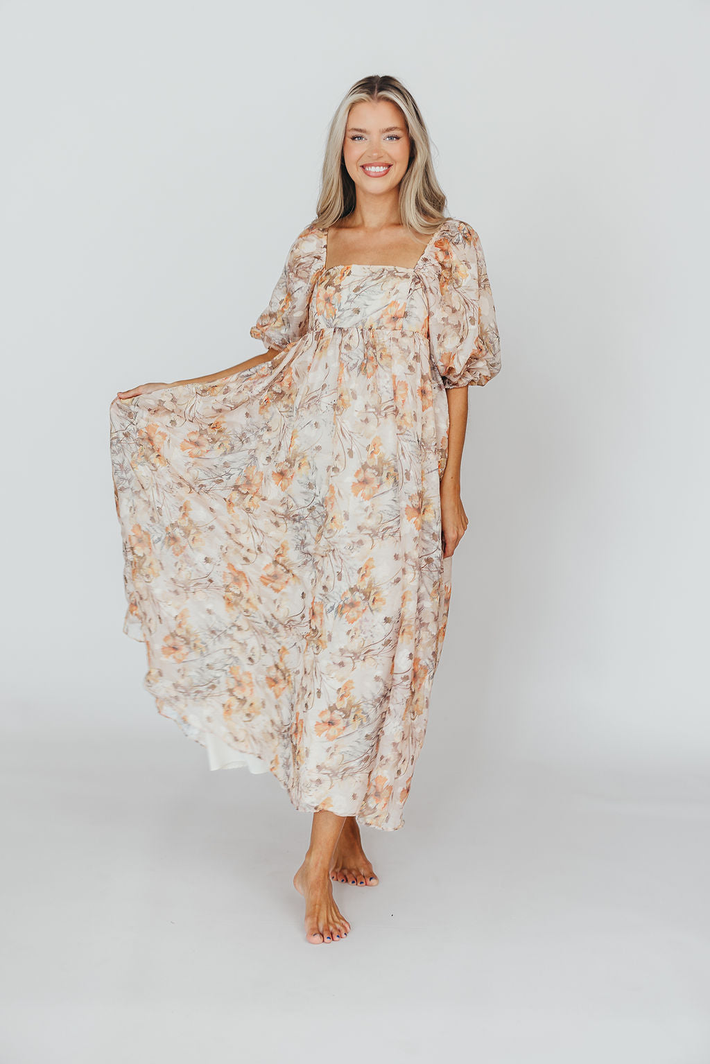 Elegant Beige Multi Smocked Maxi Dress - Bump Friendly Maternity & Inclusive Sizing (S-3XL) | Perfect for Pregnancy, Beach Vacations & Special Occasions