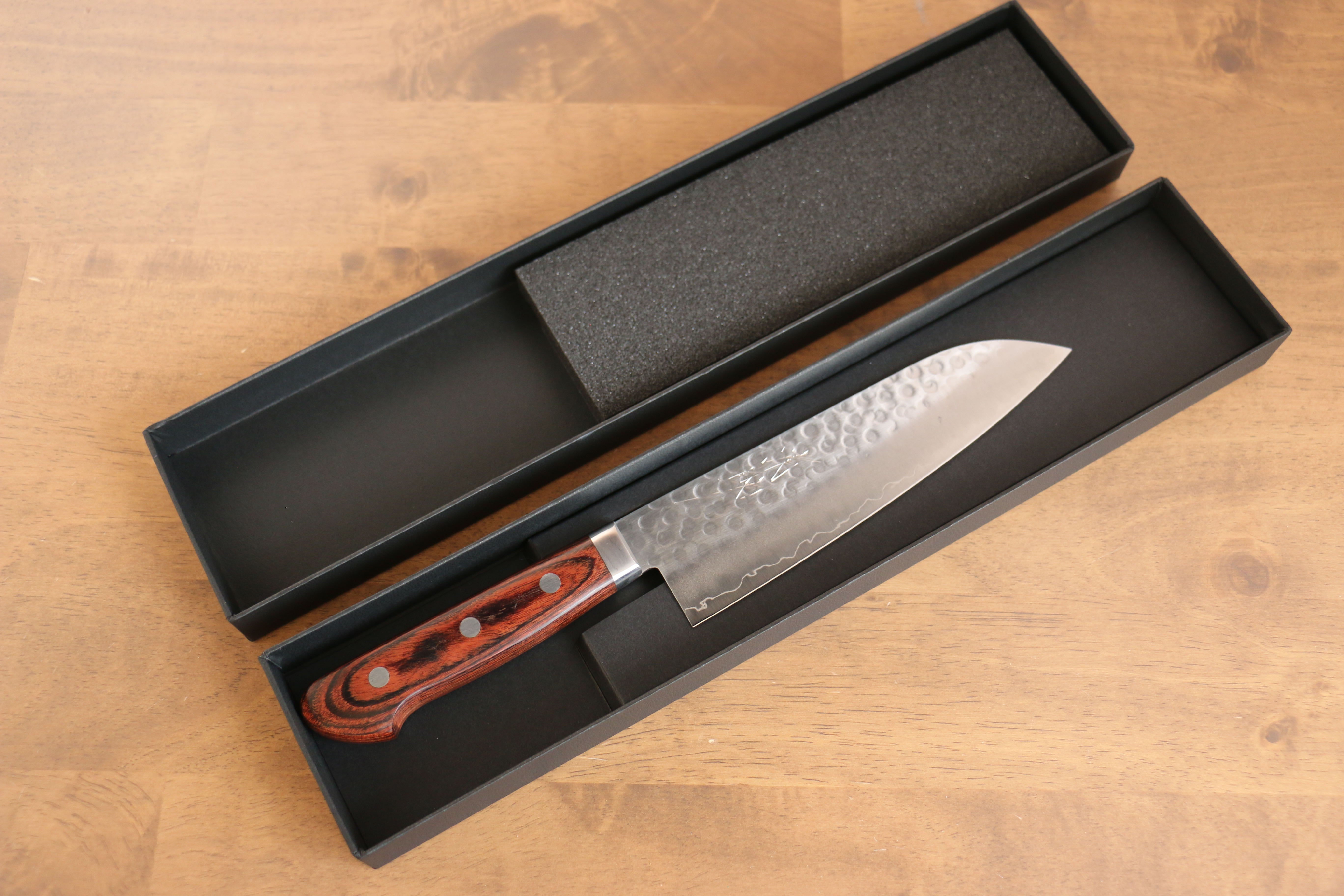 Premium Seisuke Swedish Steel Santoku Knife with Mahogany Handle & Black Towel Gift Set - Perfect for Home Chefs, Cooking Enthusiasts & Gourmet Gifts