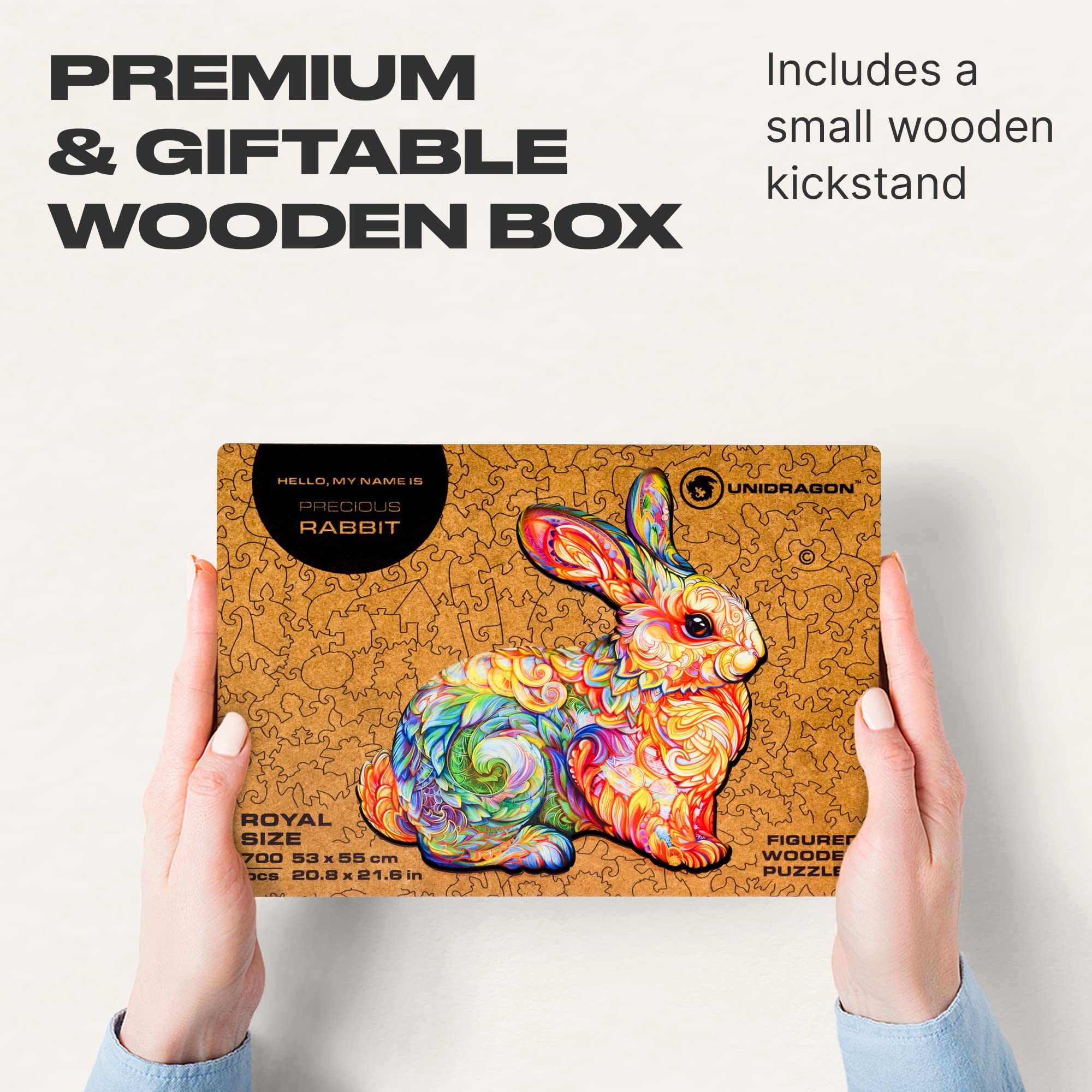 UNIDRAGON Original 700-Piece Wooden Jigsaw Puzzle - Precious Rabbit Design, Large 20.8