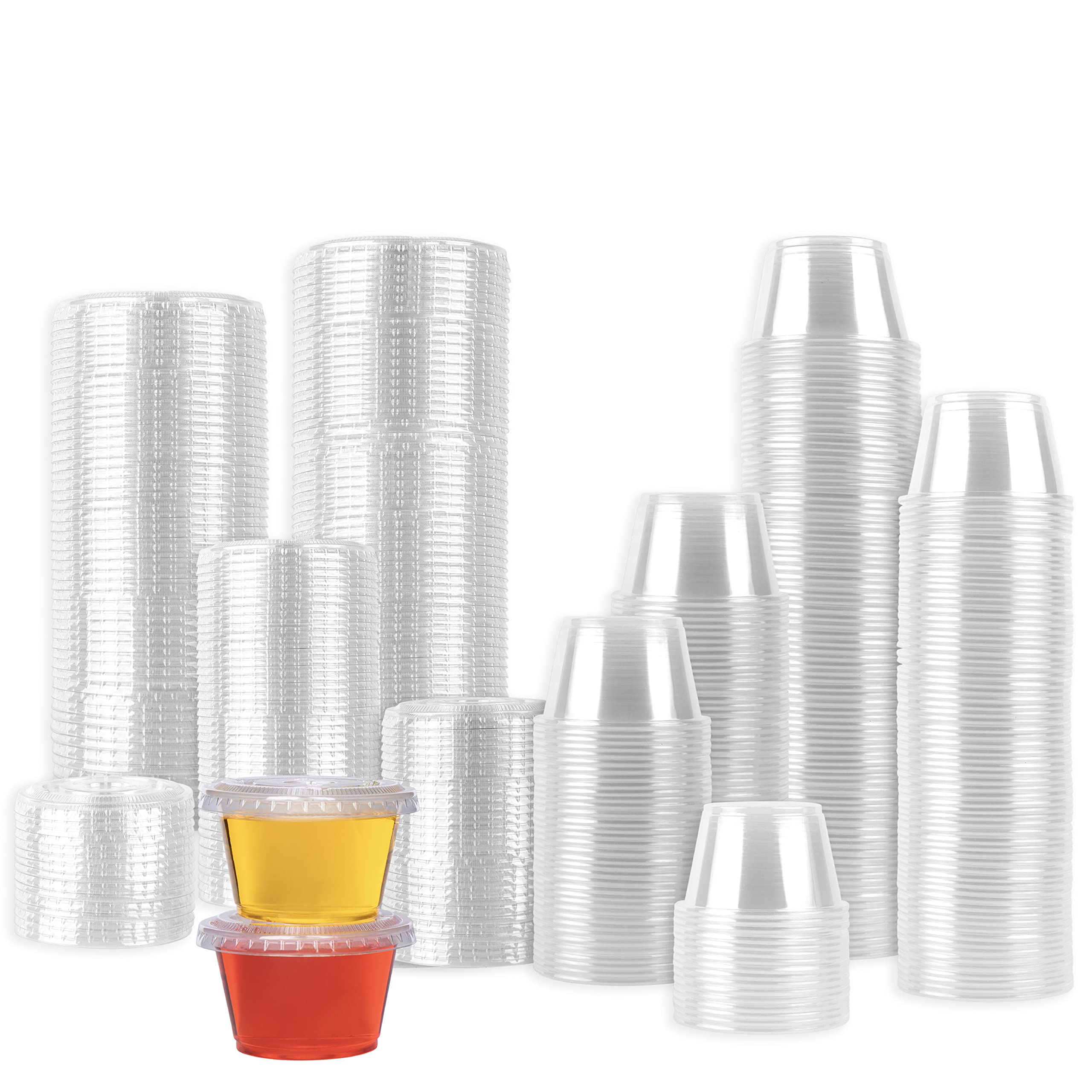 100-Pack 4 oz Plastic Jello Shot Cups with Lids - Small Condiment Containers for Sauces, Dressings, Portion Control - Perfect for Parties, Catering & Food Storage