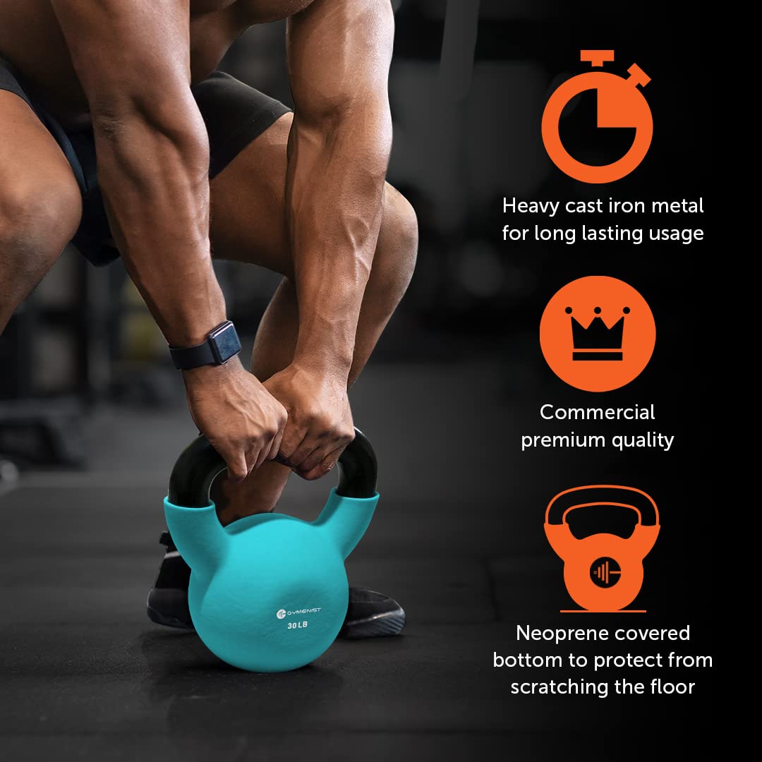 GYMENIST Neoprene Coated Kettlebell - 5-50 lbs Iron Weights for Home Gym, CrossFit & Strength Training - Perfect for HIIT, Cardio & Full Body Workouts