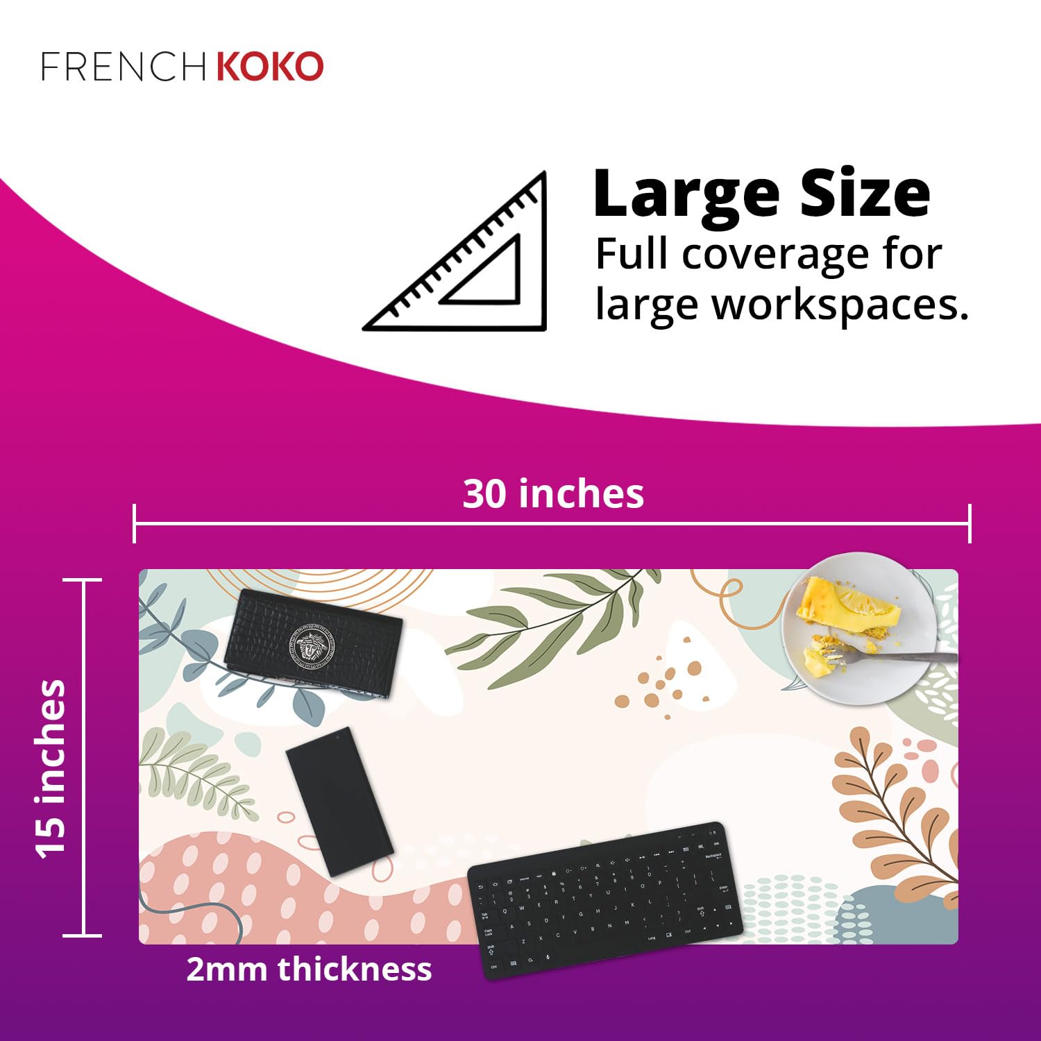 French KOKO Large Desk Mat - Extra Large Mouse Pad & Keyboard Pad for Home Office, Gaming, and Work - Non-Slip Waterproof Desk Protector for Computers & Laptops - Cute Office Essentials for Women & Men