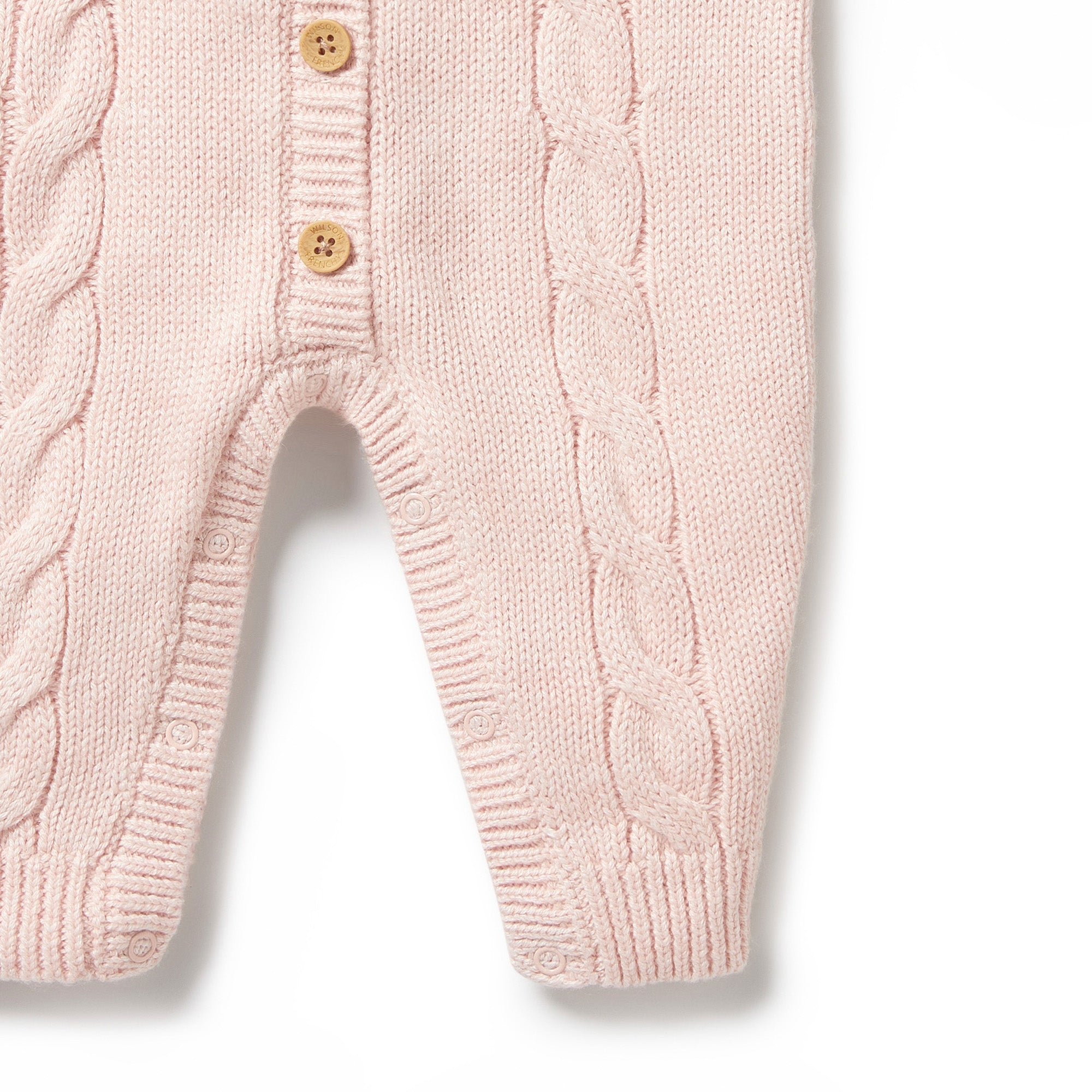 Pink Knitted Cable Growsuit for Baby - Soft & Stretchy Winter Romper - Perfect for Newborn Photoshoots & Cozy Family Outings